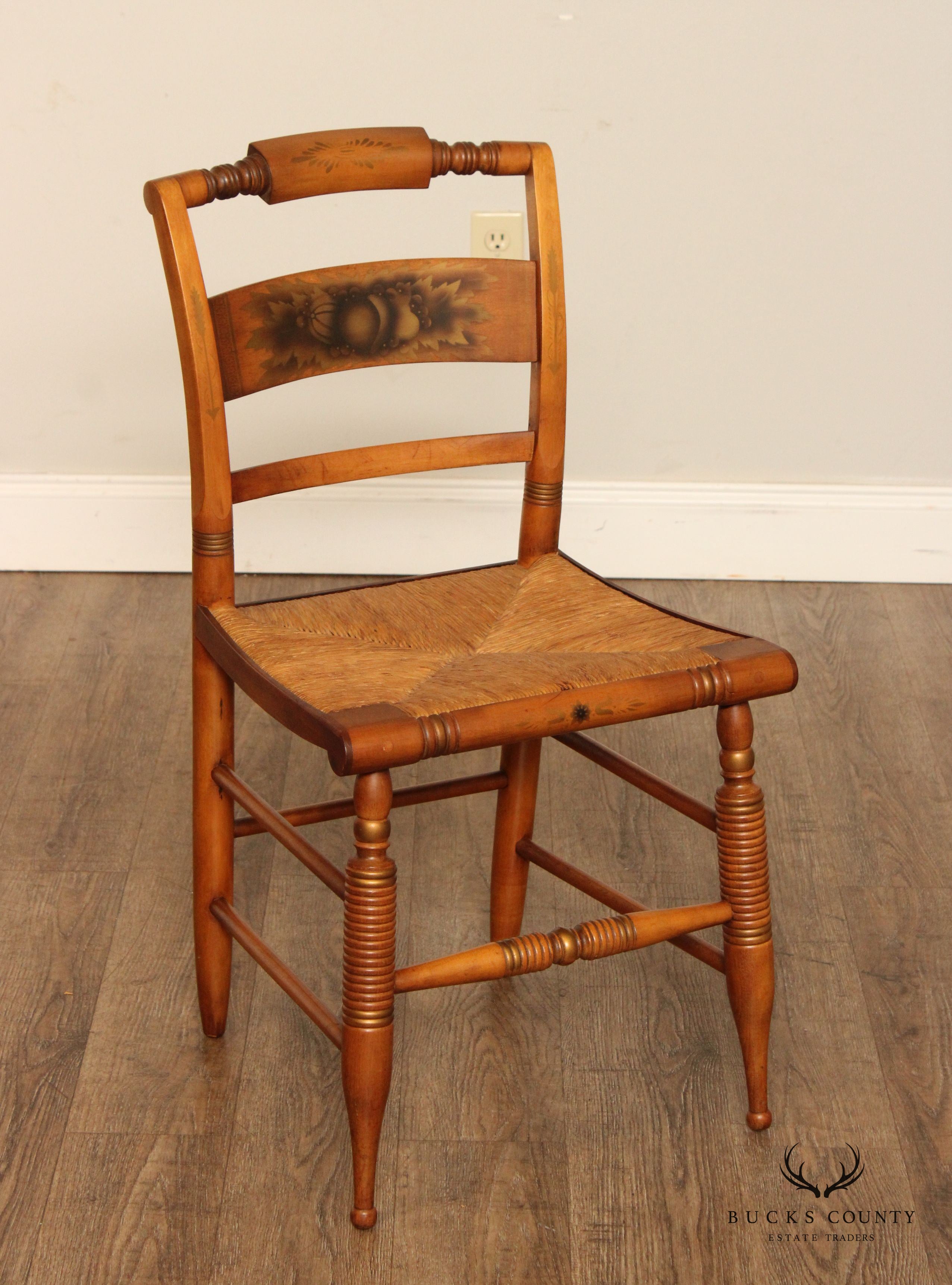 Hitchcock Vintage Set Eight Harvest Stencil Decorated Maple Dining Chairs