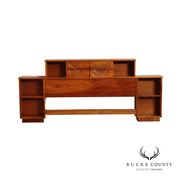 Mid Century Modern Carved Hawaiian Koa Wood Full Size Headboard Bucks