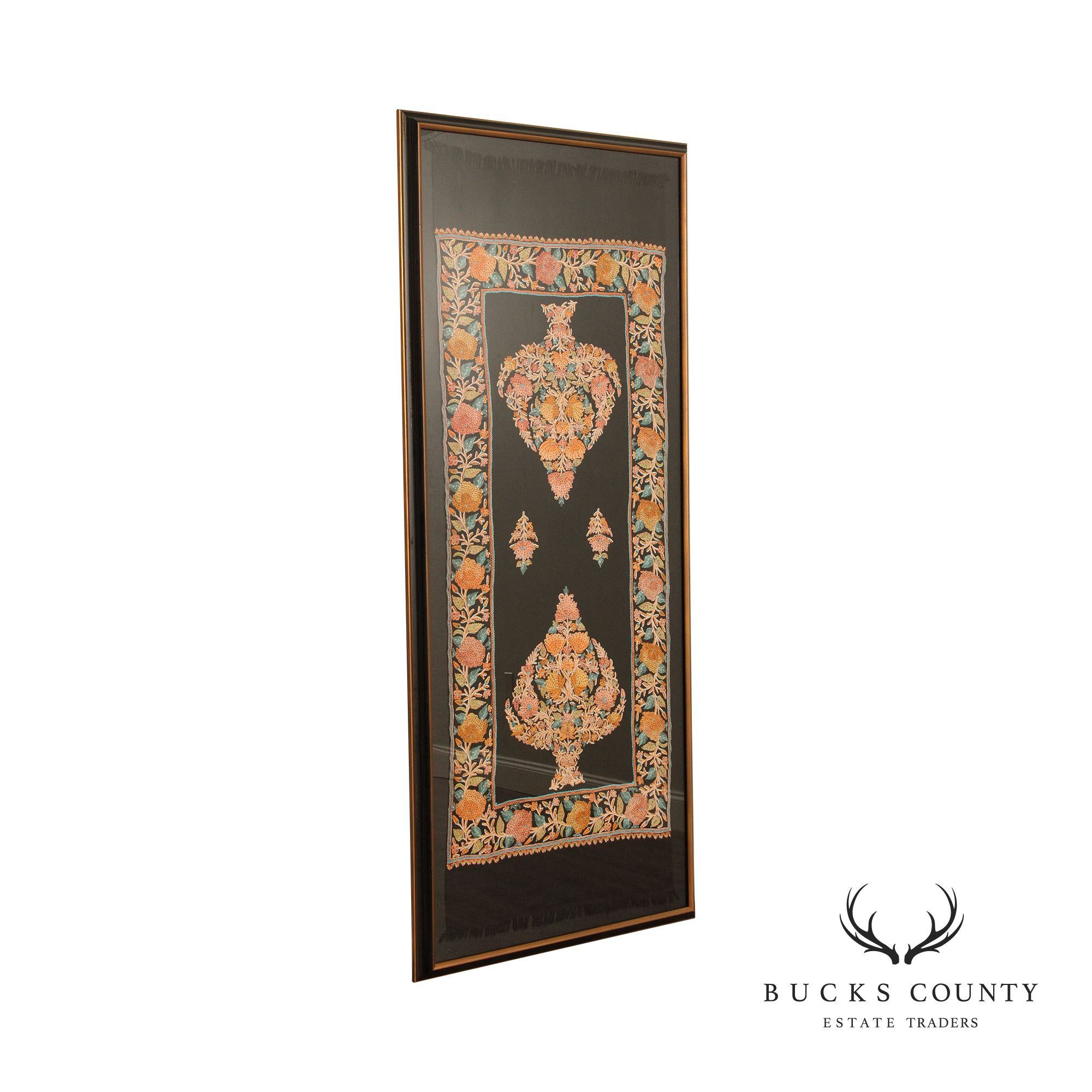 Kashmiri Style Hand Embroidered Crewel Framed Textile