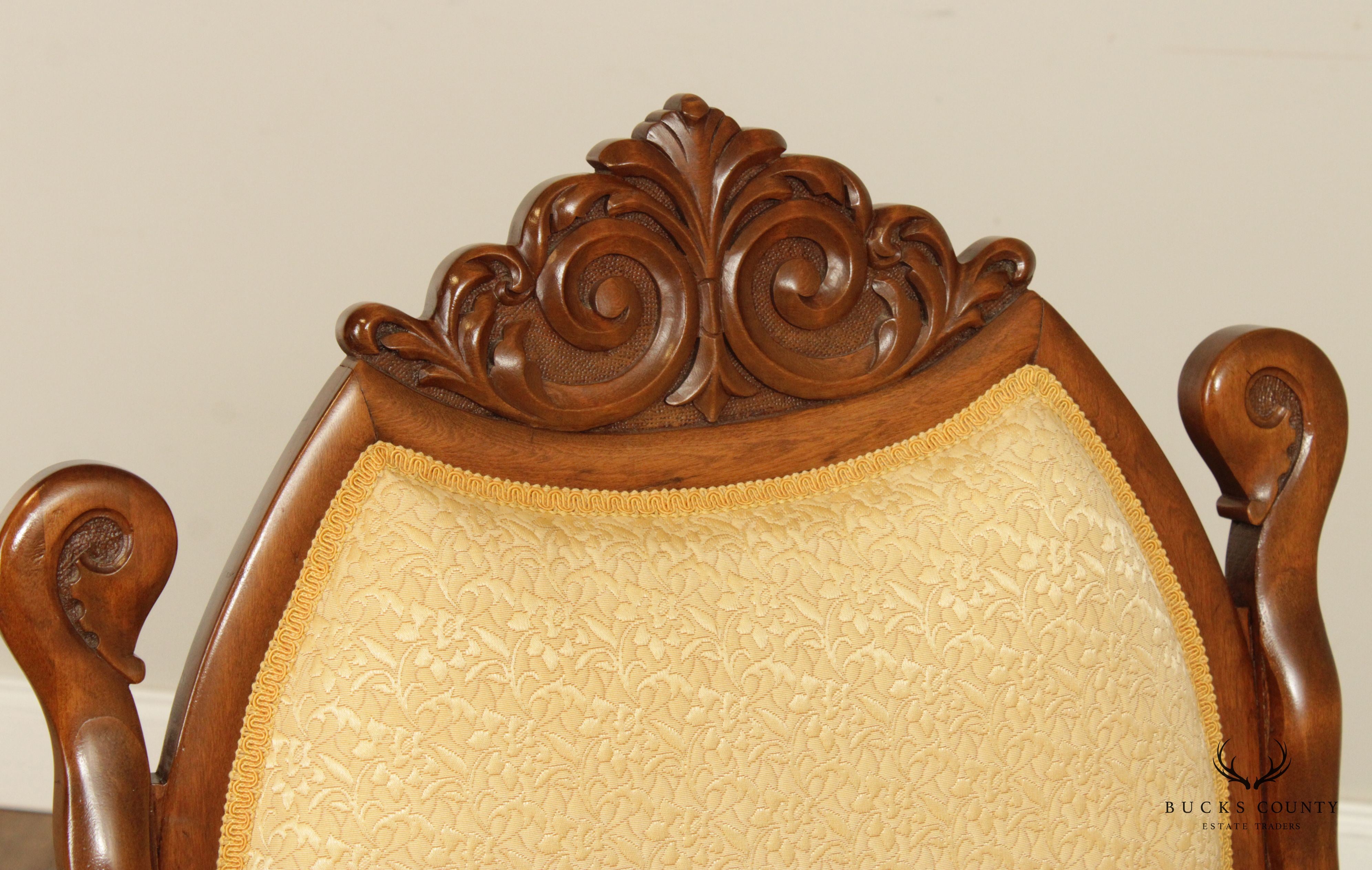 Antique French Empire Style Carved Maple and Beech Fauteuil Armchair