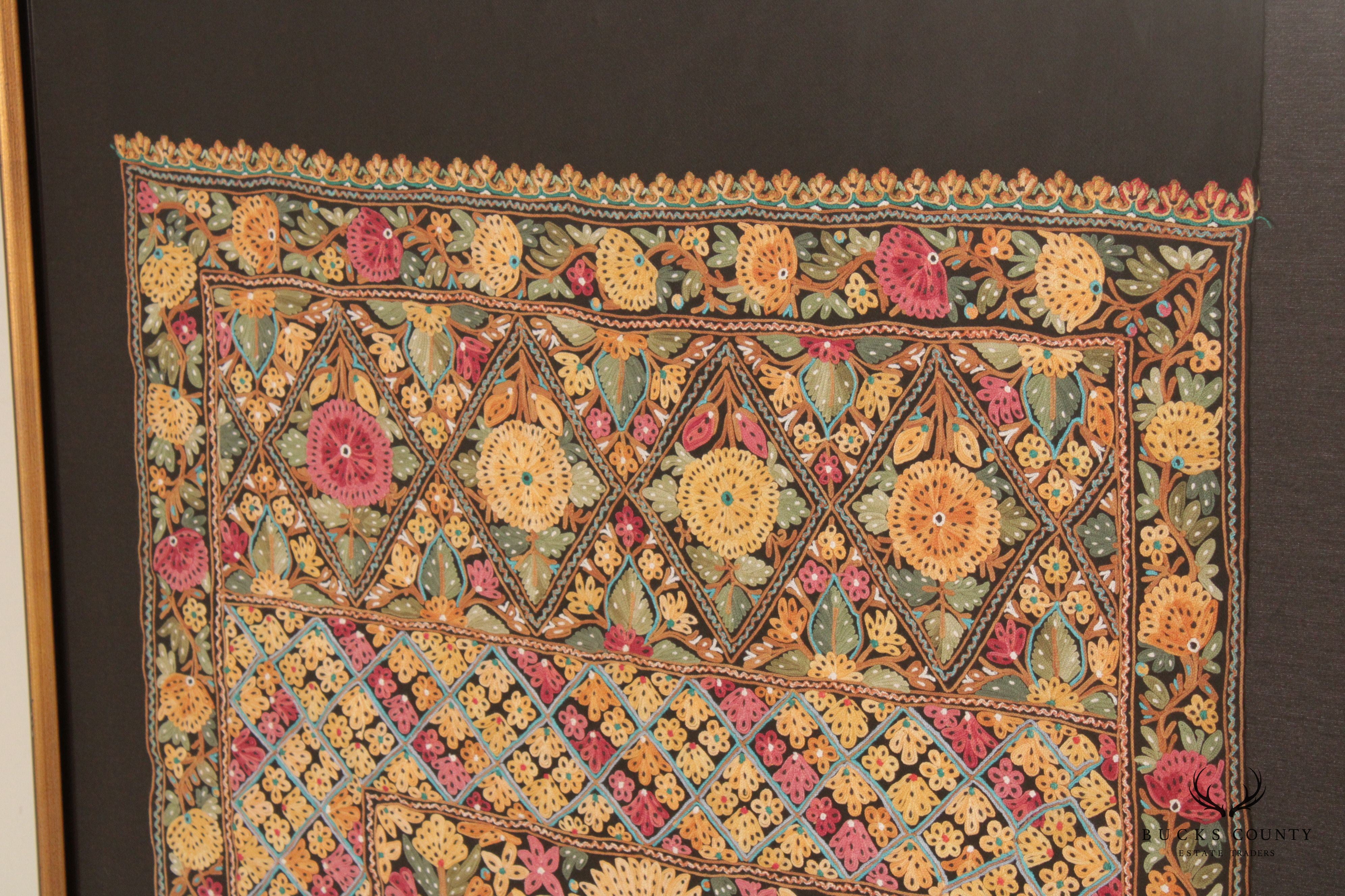 Kashmiri Style Hand Embroidered Crewel Framed Textile