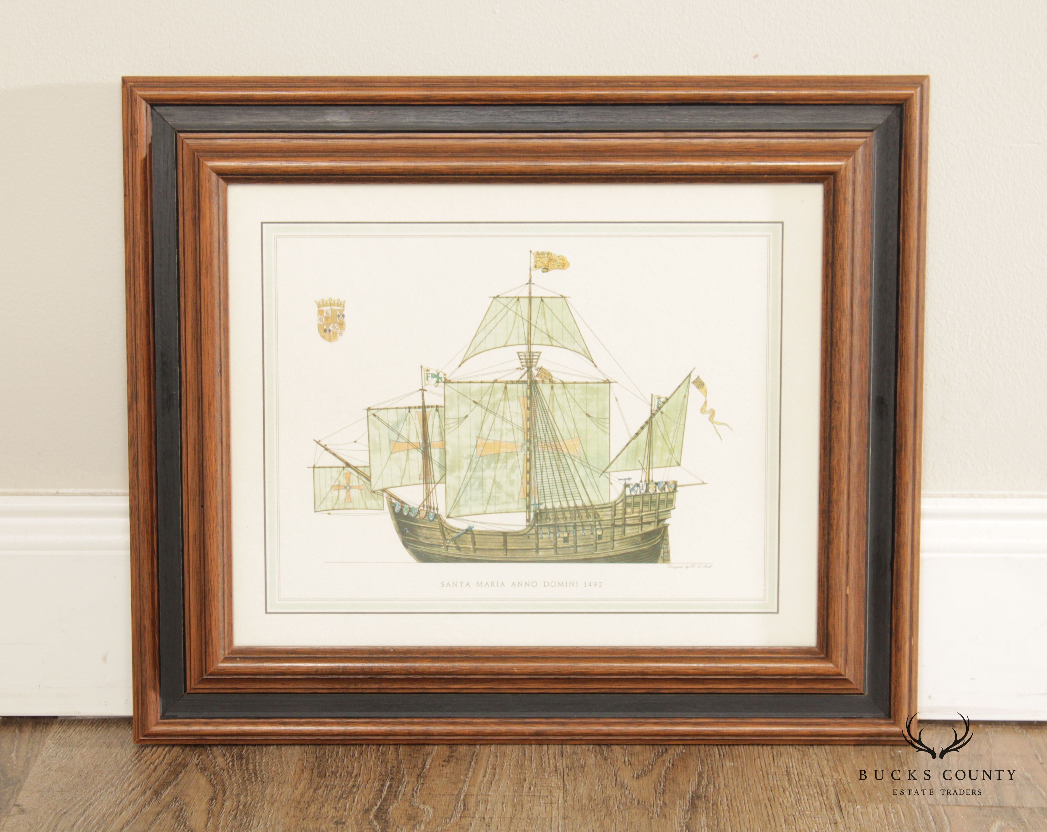 Vintage Santa Maria Anno Domini Maritime Lithograph Print