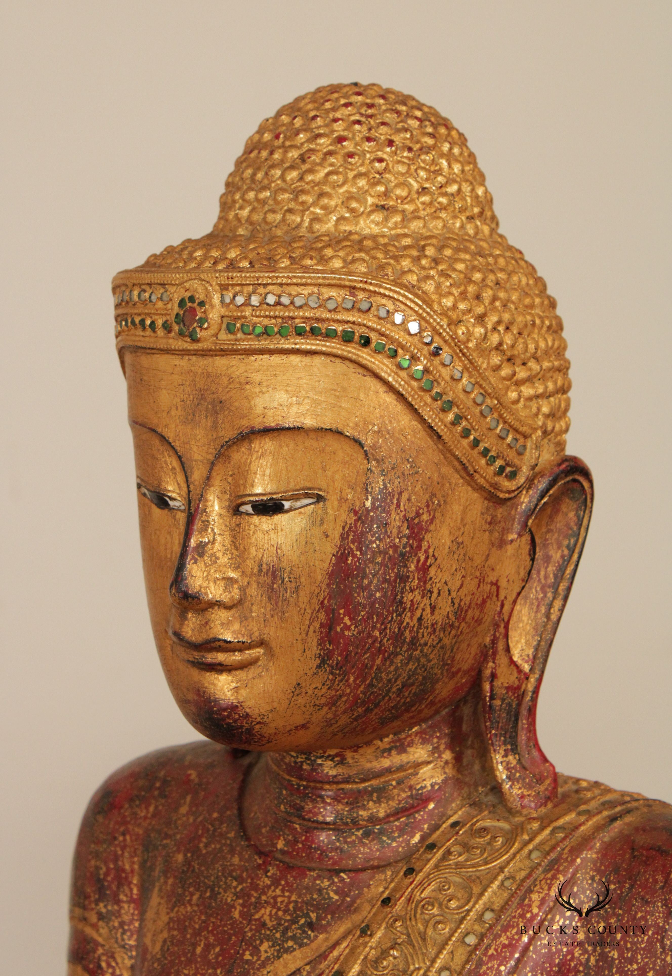 Burmese Mandalay Gilded Red Lacquer Tall Standing Buddha