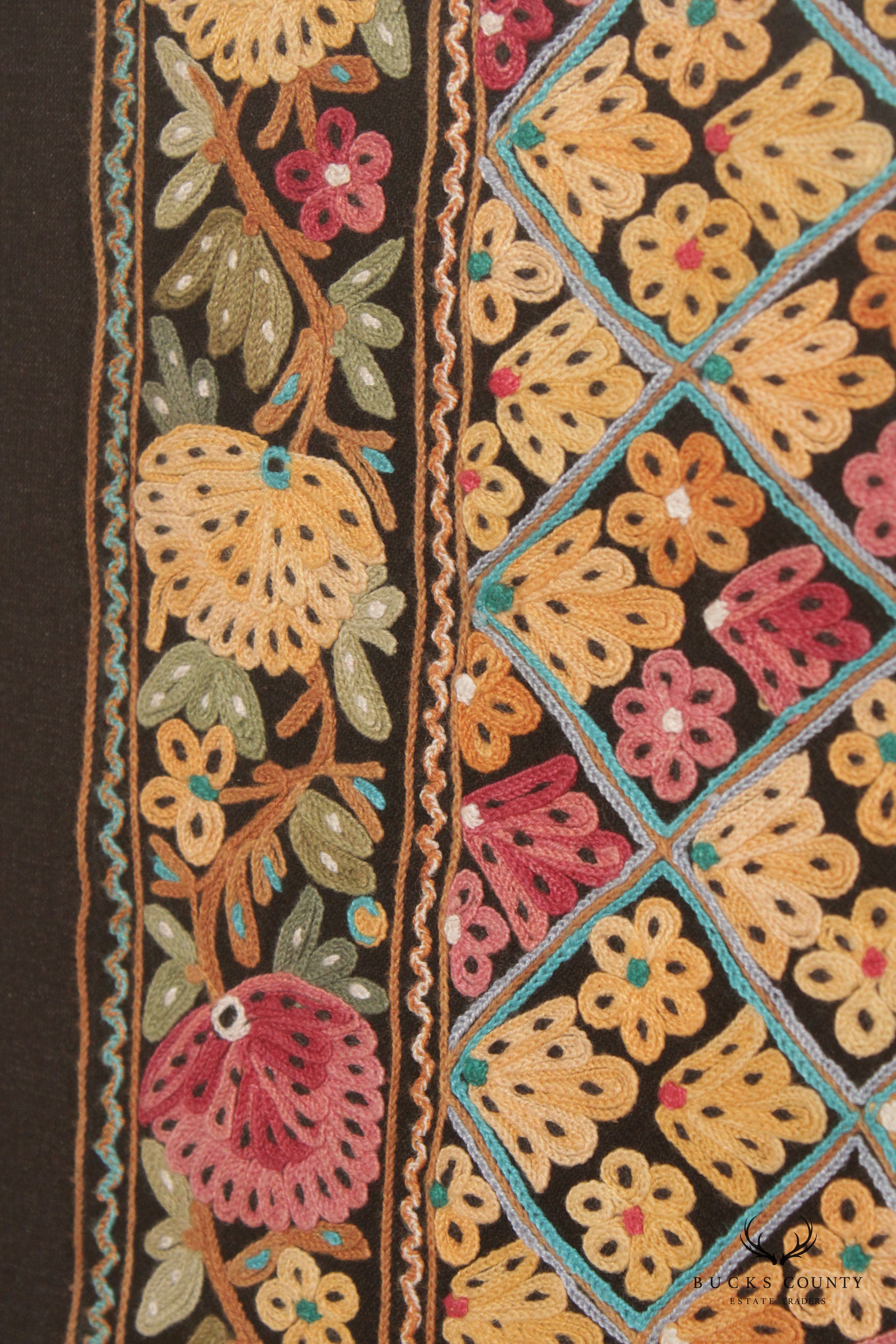 Kashmiri Style Hand Embroidered Crewel Framed Textile