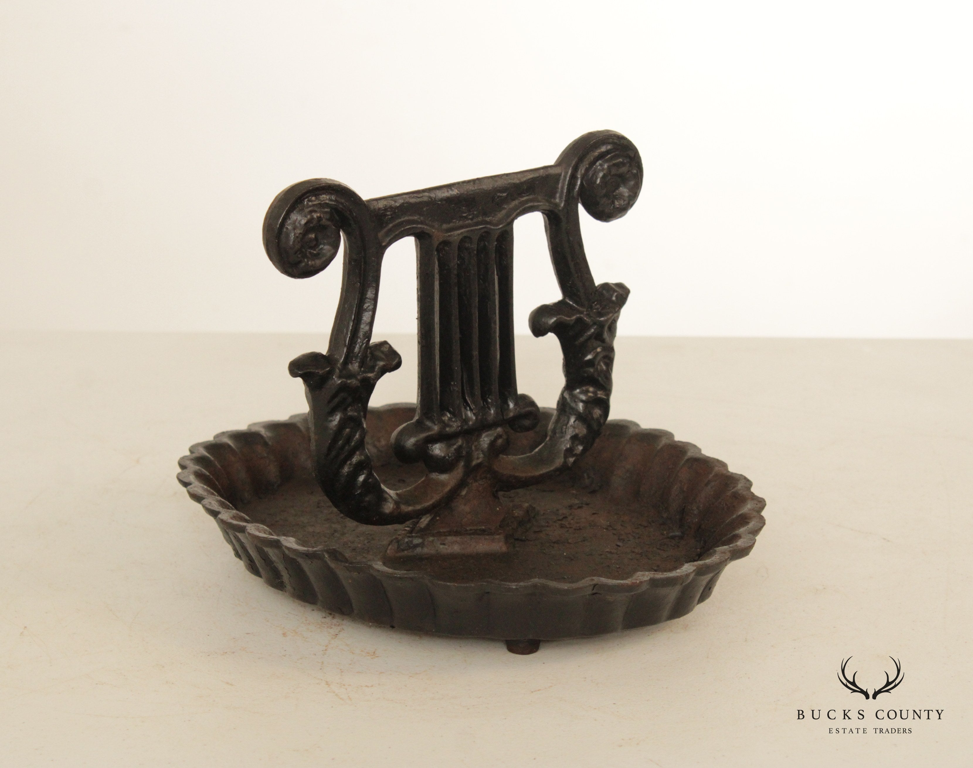 Antique Painted Cast Iron Lyre Form Boot Scraper