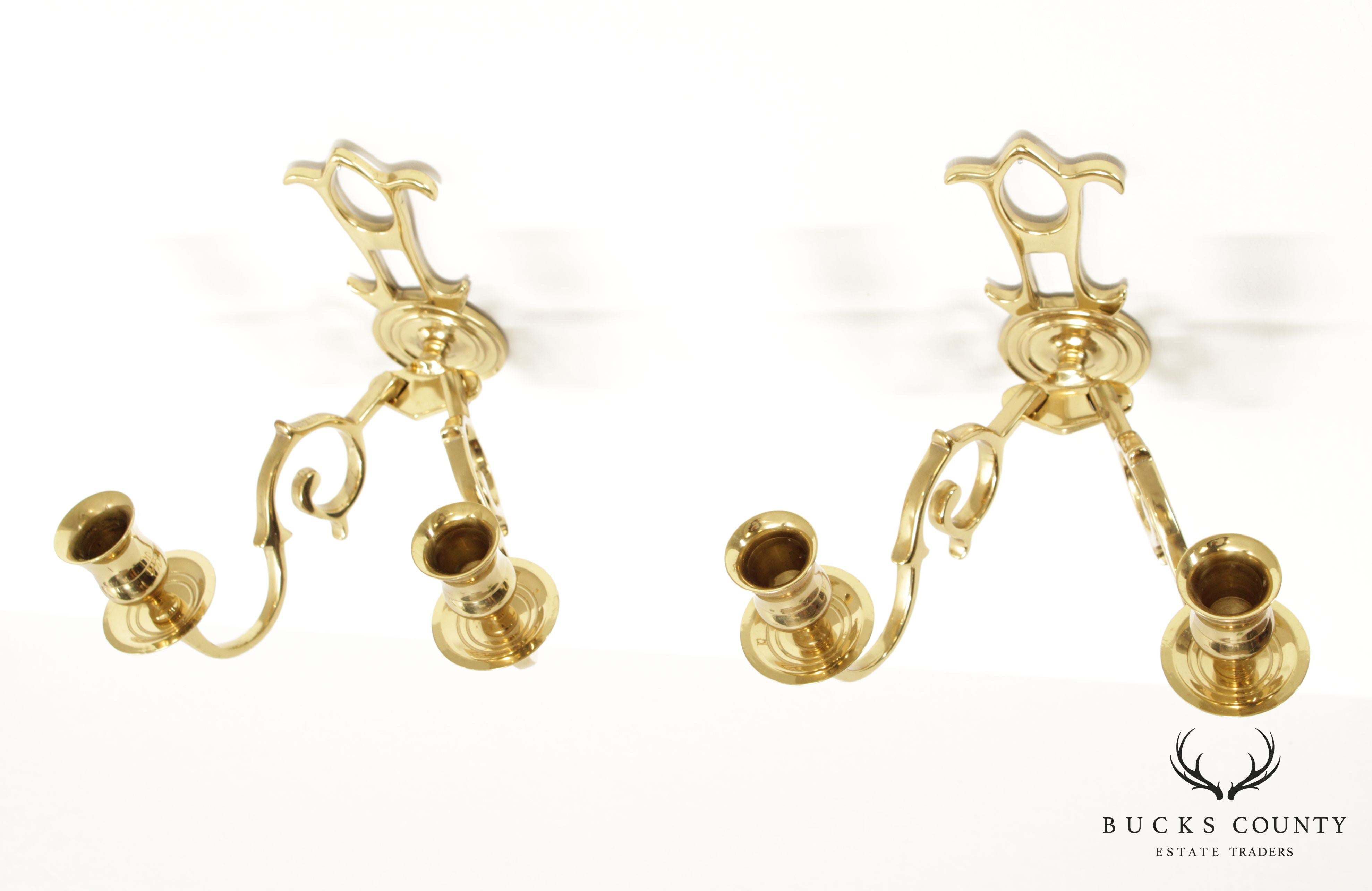 Colonial Williamsburg Virginia Metal Crafters Pair of Brass Candle Wall Sconces