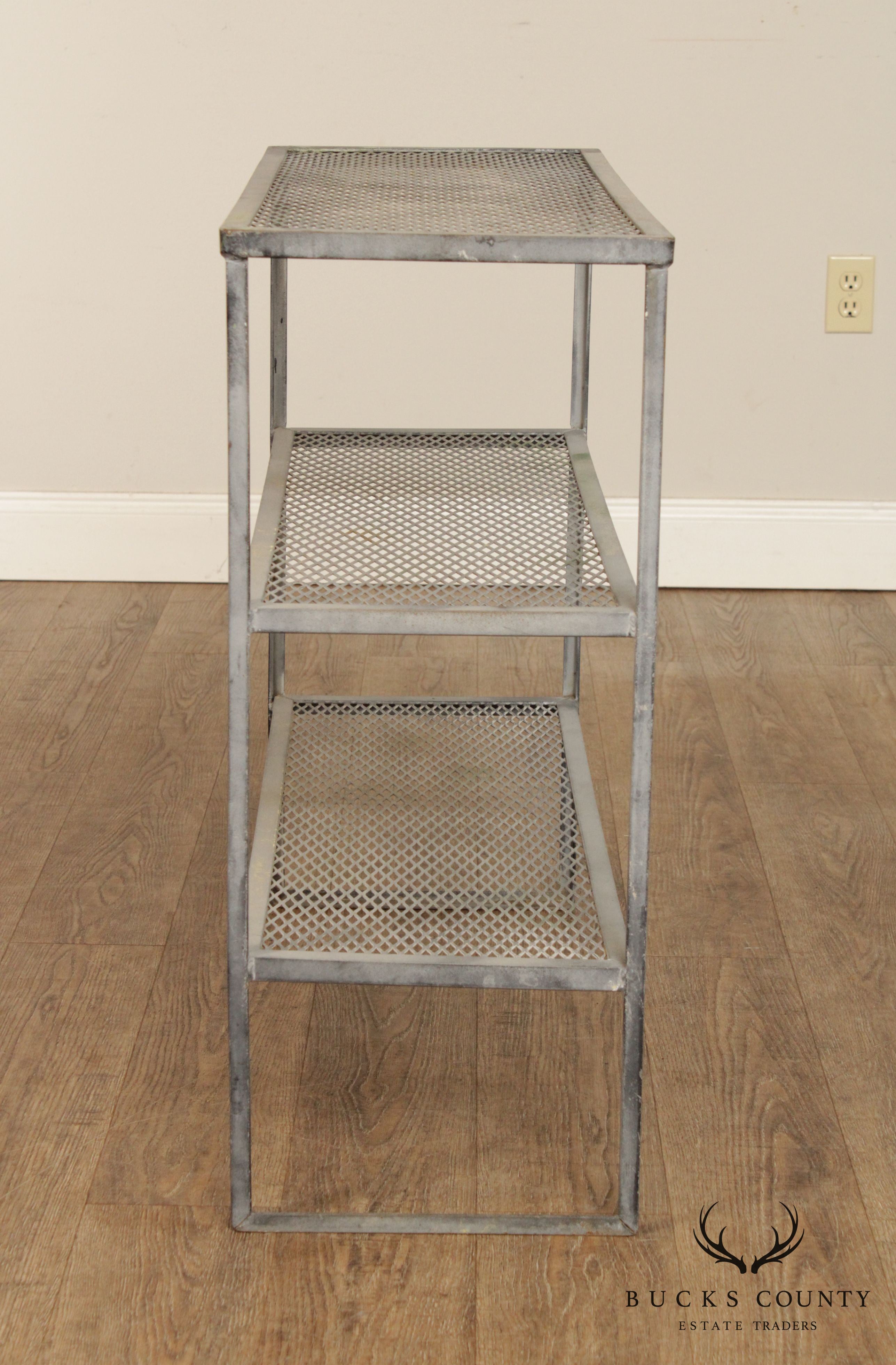 Midcentury Modern Vintage Wrought Iron Three Tier Outdoor Shelf (B)