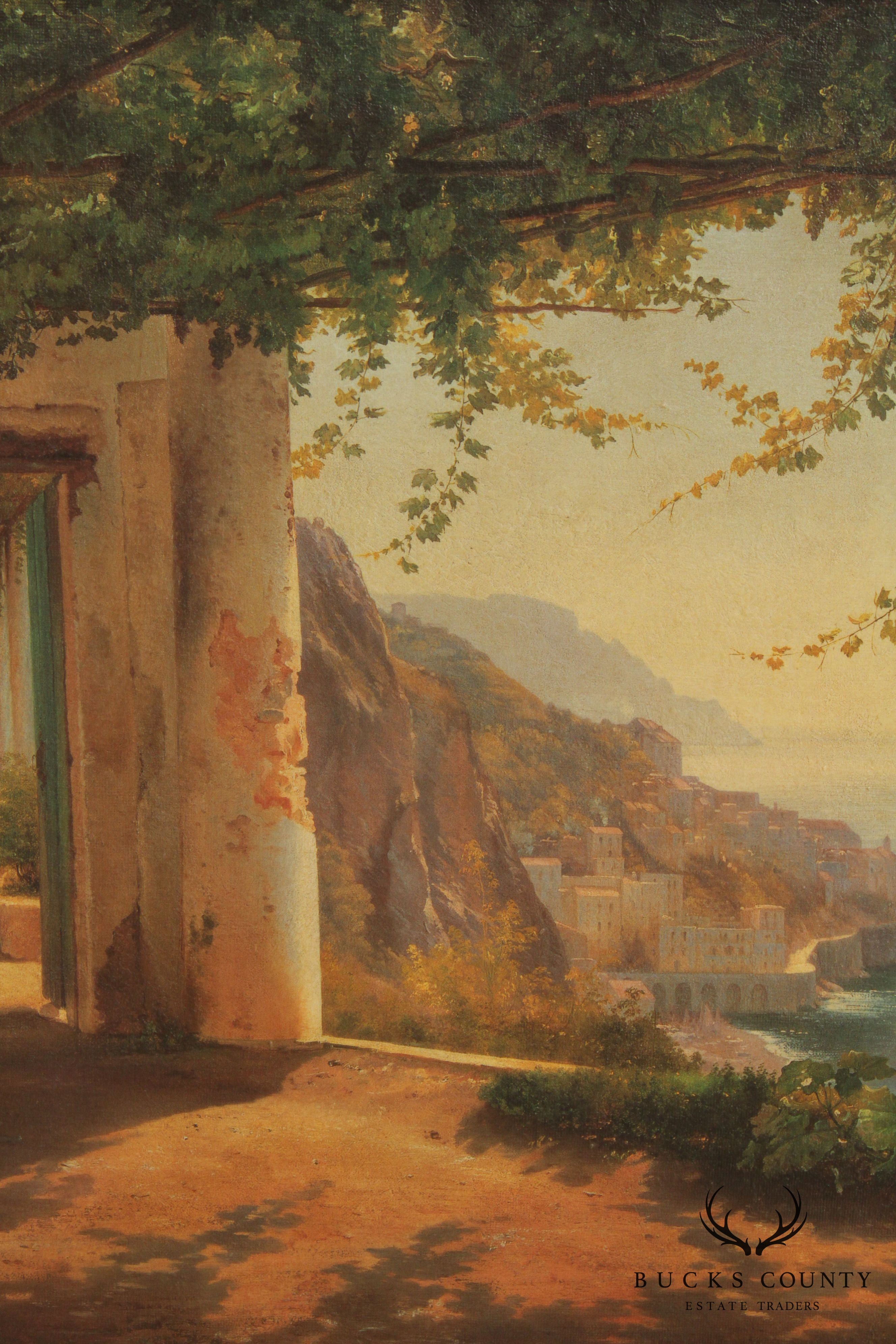 Italian Amalfi Coast Framed Painting after Carl Frederc Aagaard