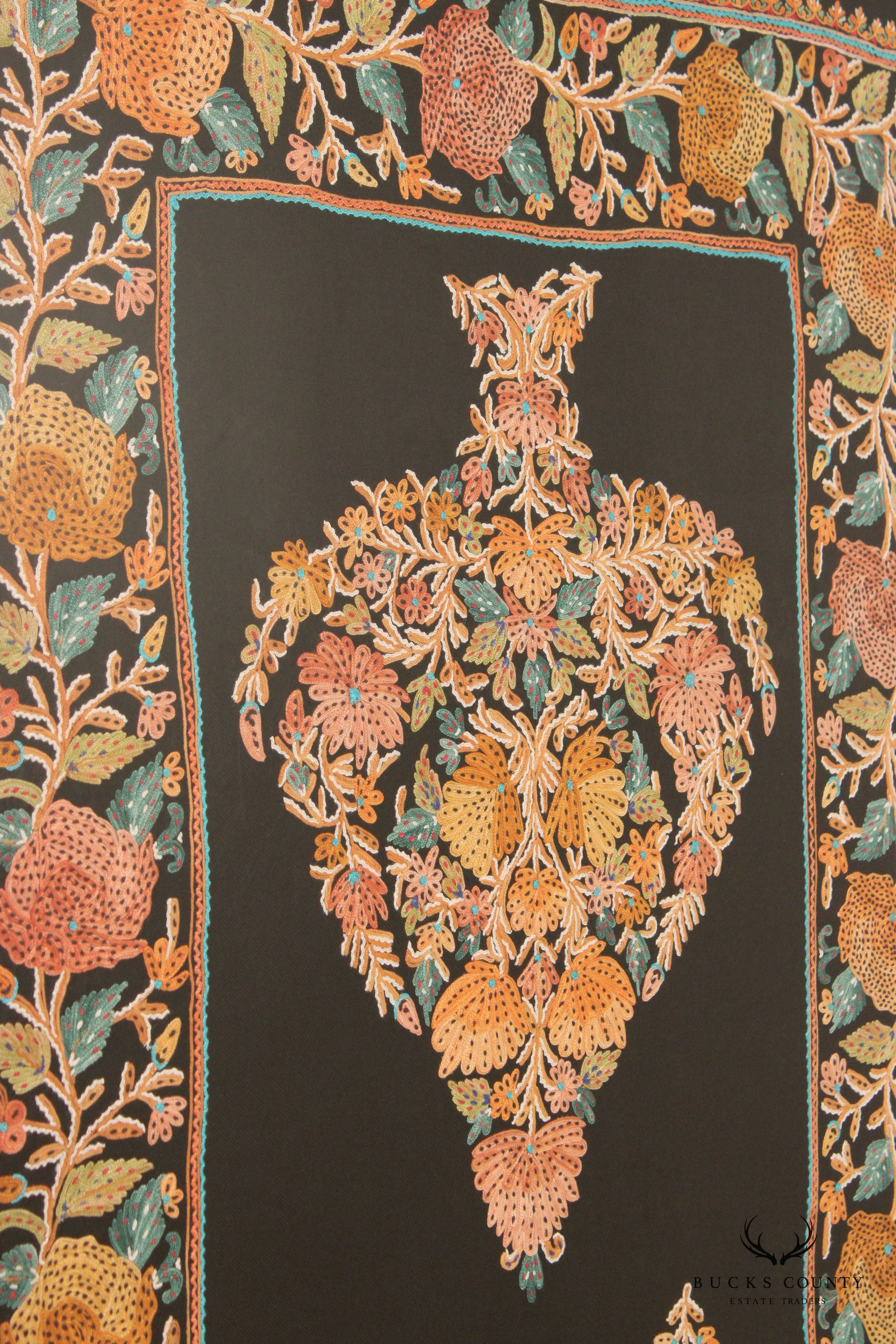 Kashmiri Style Hand Embroidered Crewel Framed Textile