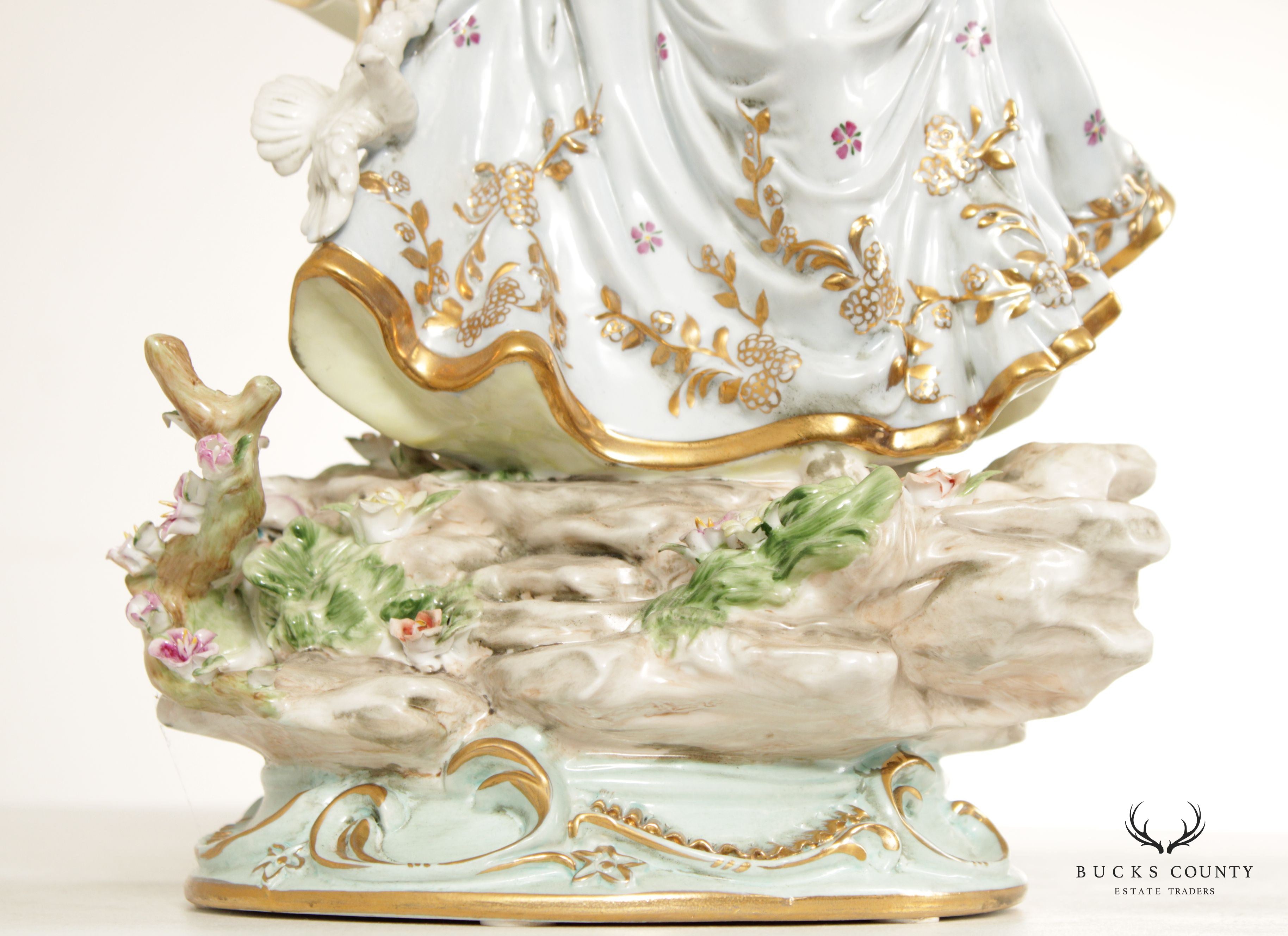 Rococo Style Ladies with Dove Porcelain Figurines