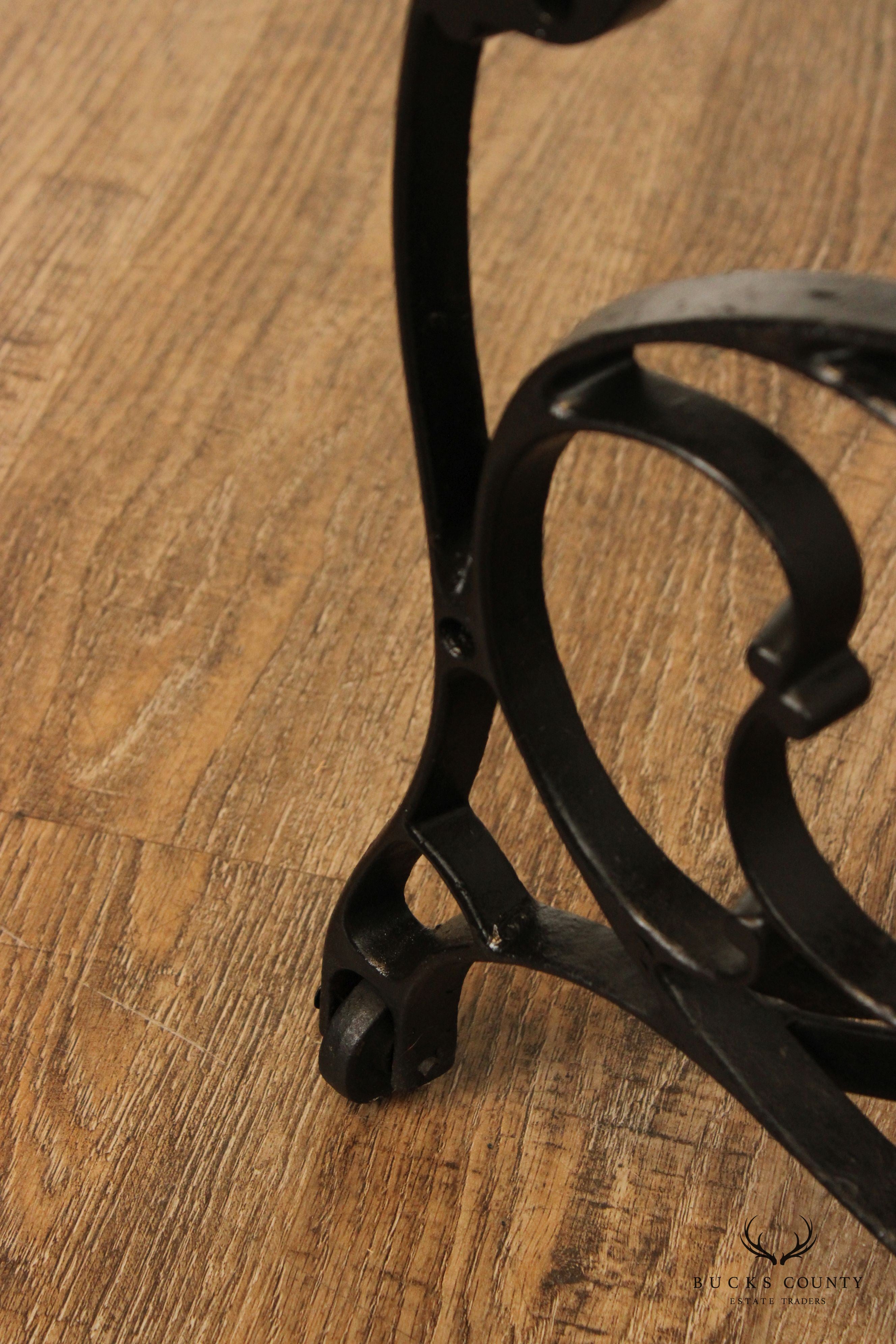 Antique Victorian Style Iron Base Oak Top Side Table