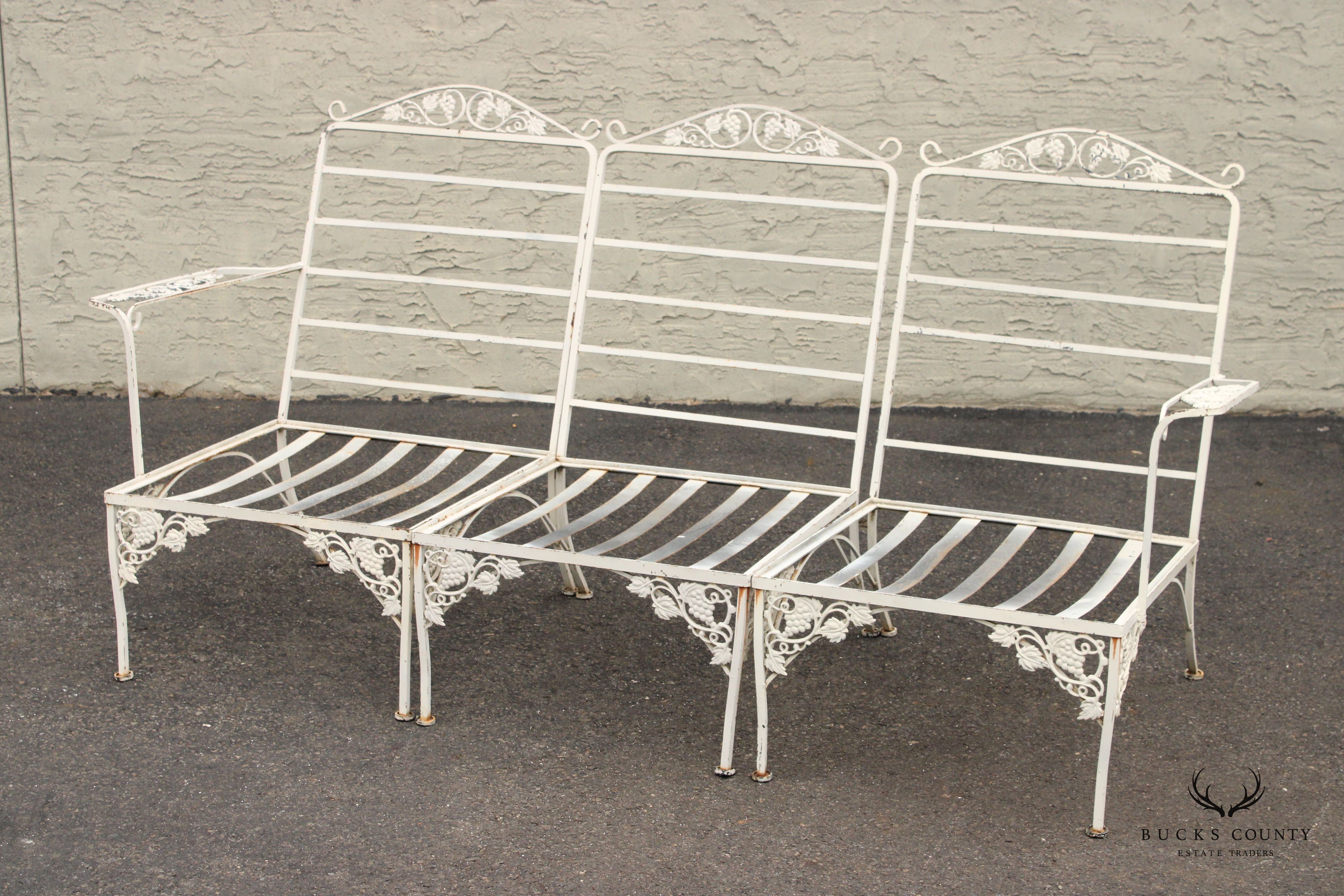 Vintge Quality Wrought Iron Three Piece Outdoor Patio Sofa