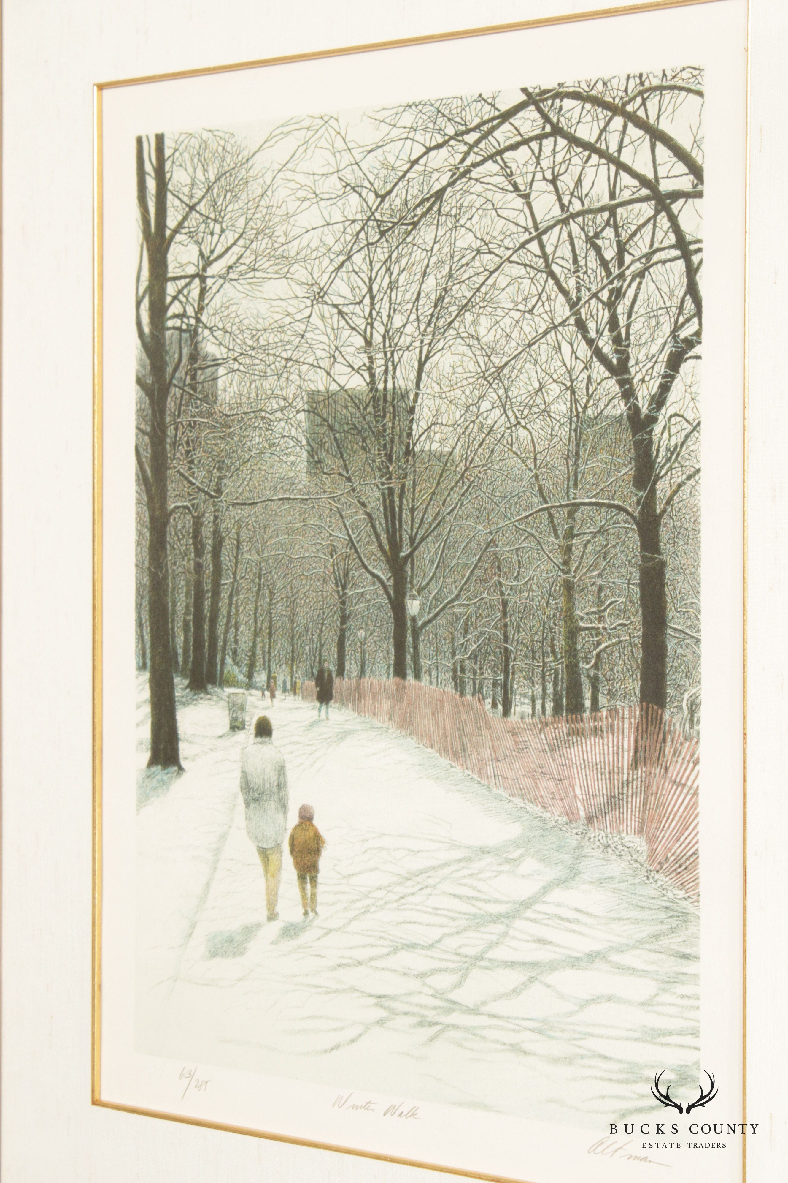 Harold Altman 'Winter Walk' Limited Edition Lithograph, Custom Framed