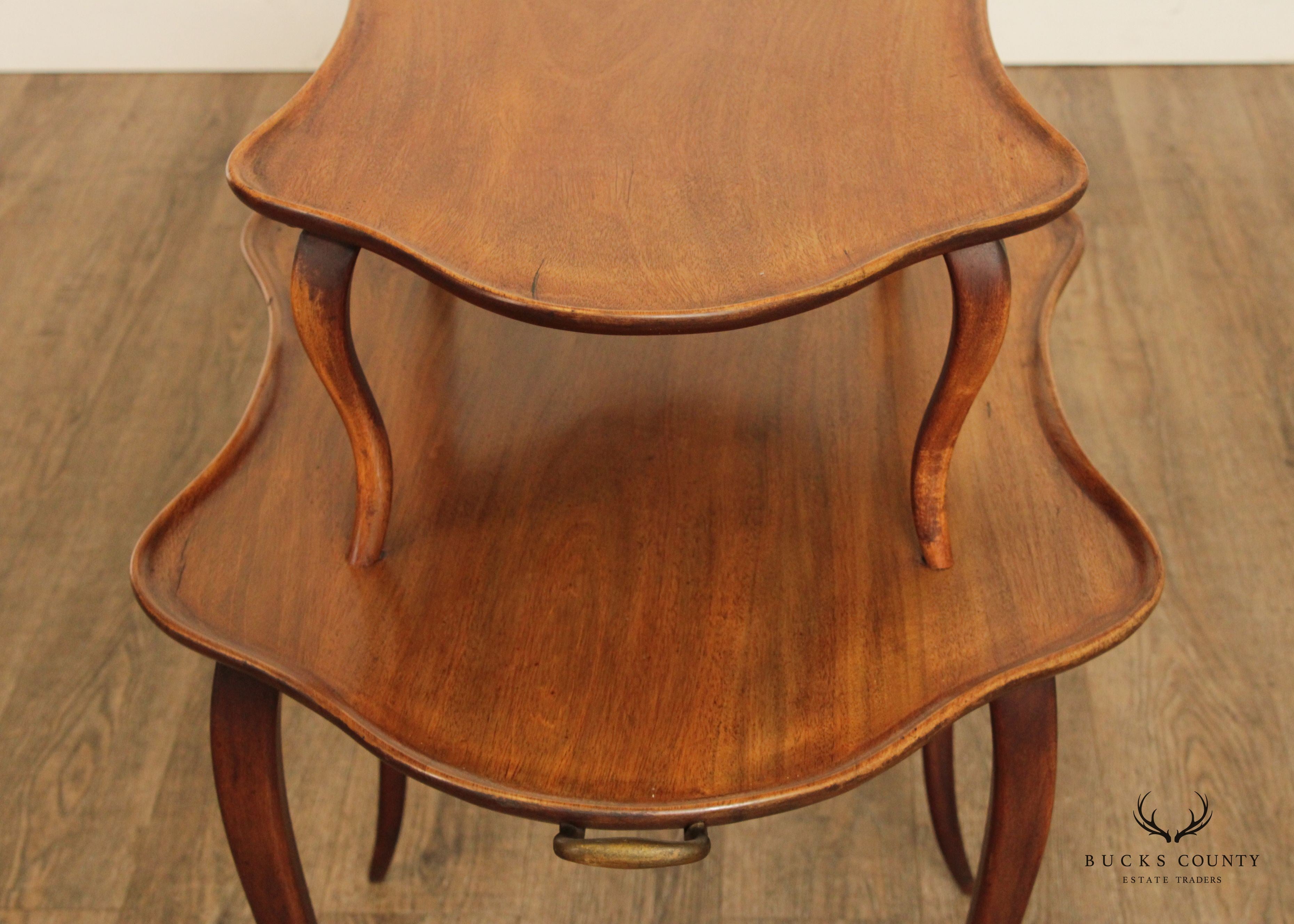Antique French Louis XV Style Mahogany Two Tier Dessert Serving Table