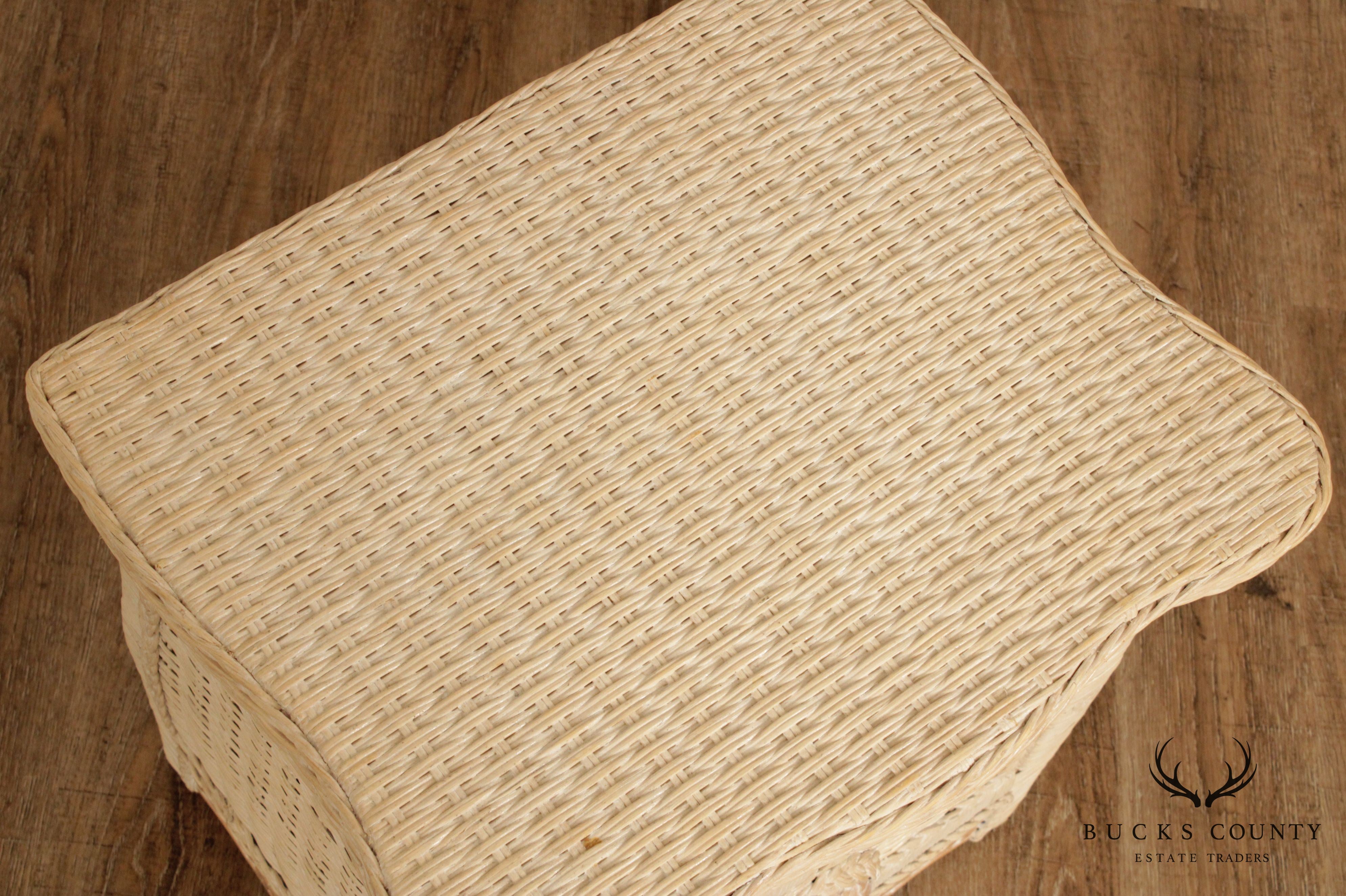 Jamaica Collection White Washed Wicker Pair 2 Drawer Nightstands