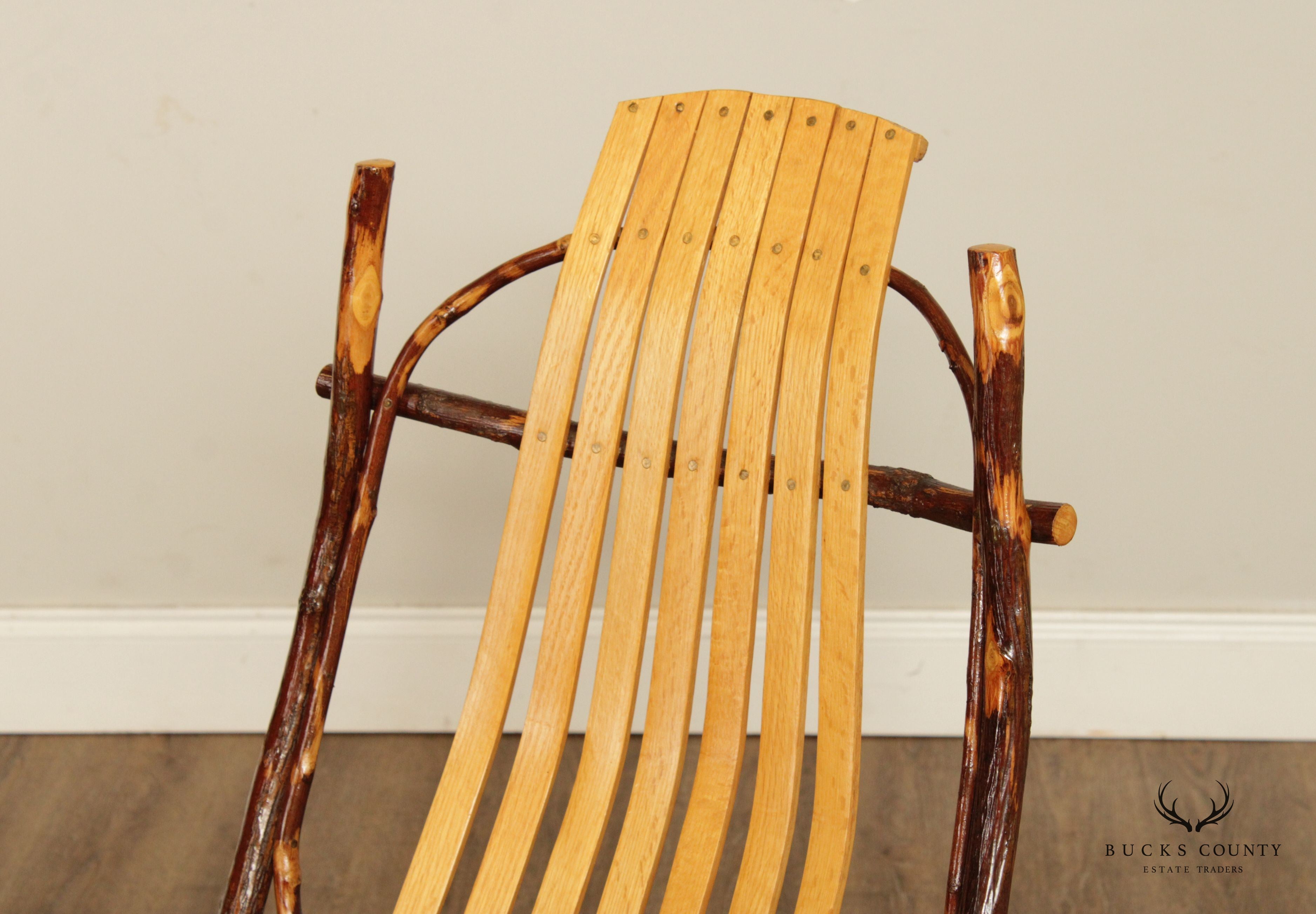 Amish Adirondack Style Oak and Bent Hickory Rocker