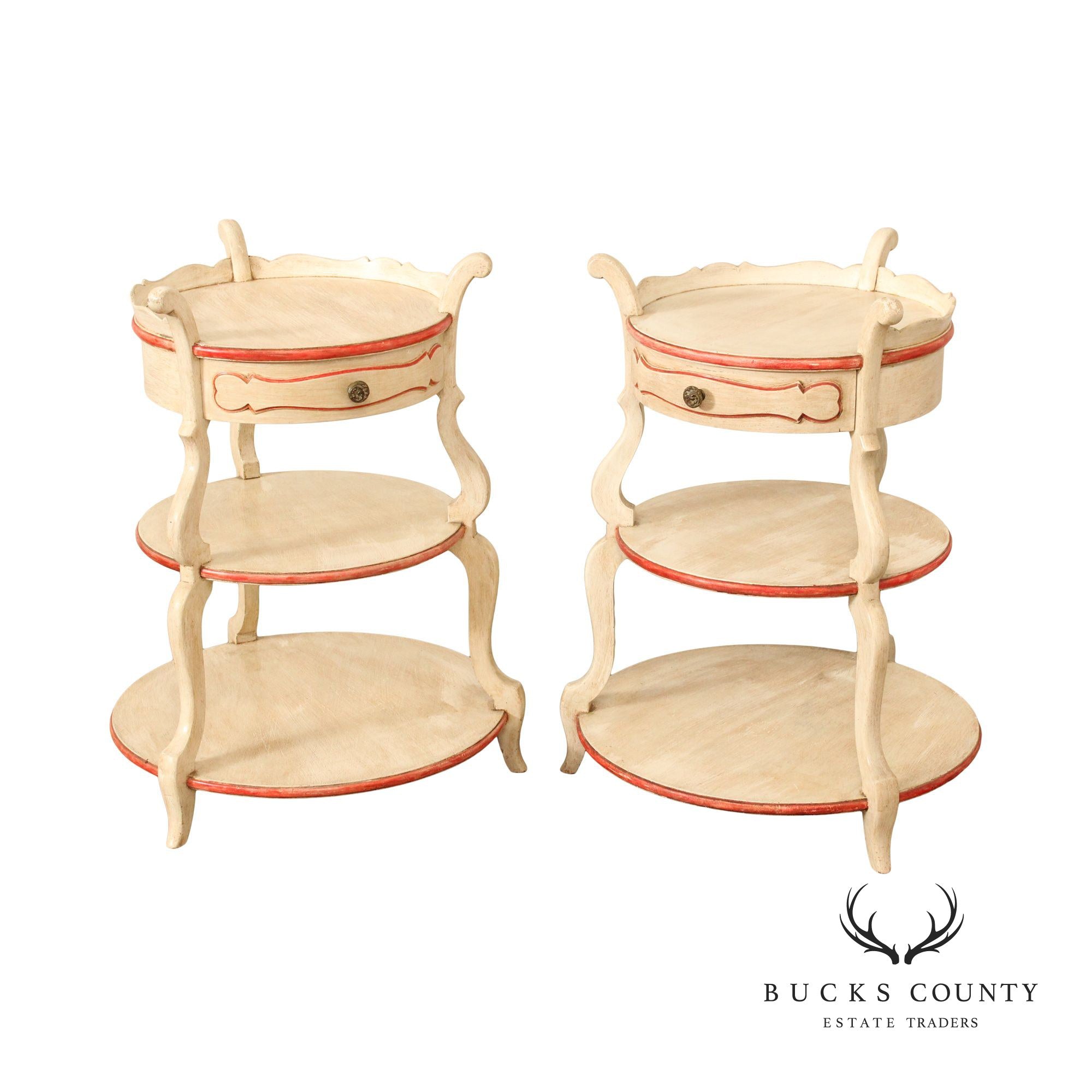 Grosfeld House French Louis XV Style Pair Three Tier Painted Side Tables