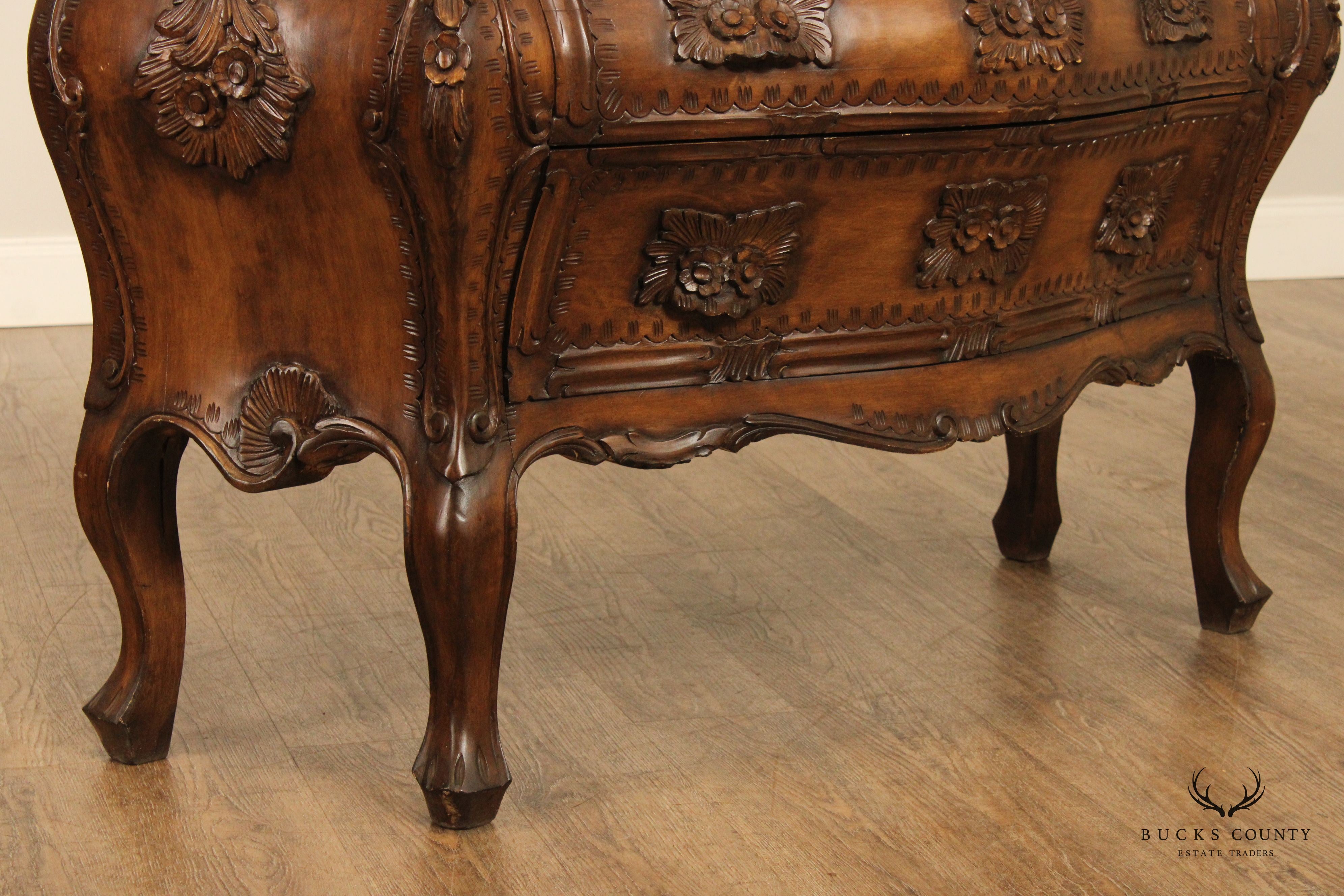 Italian Provincial Style Floral Carved Bombe Chest