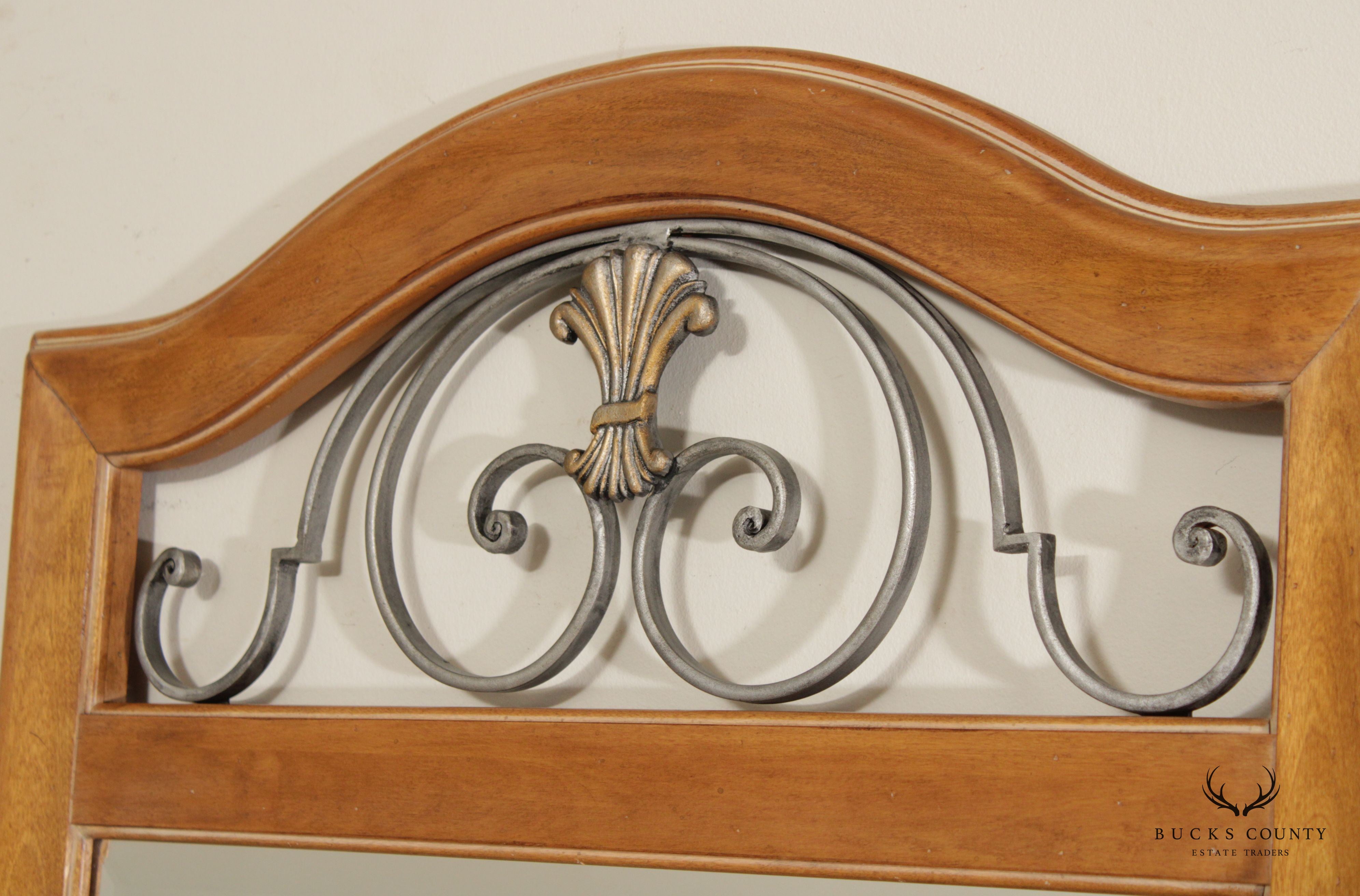 Ethan Allen Country French Maple and Iron Scroll Work Beveled Wall Mirror