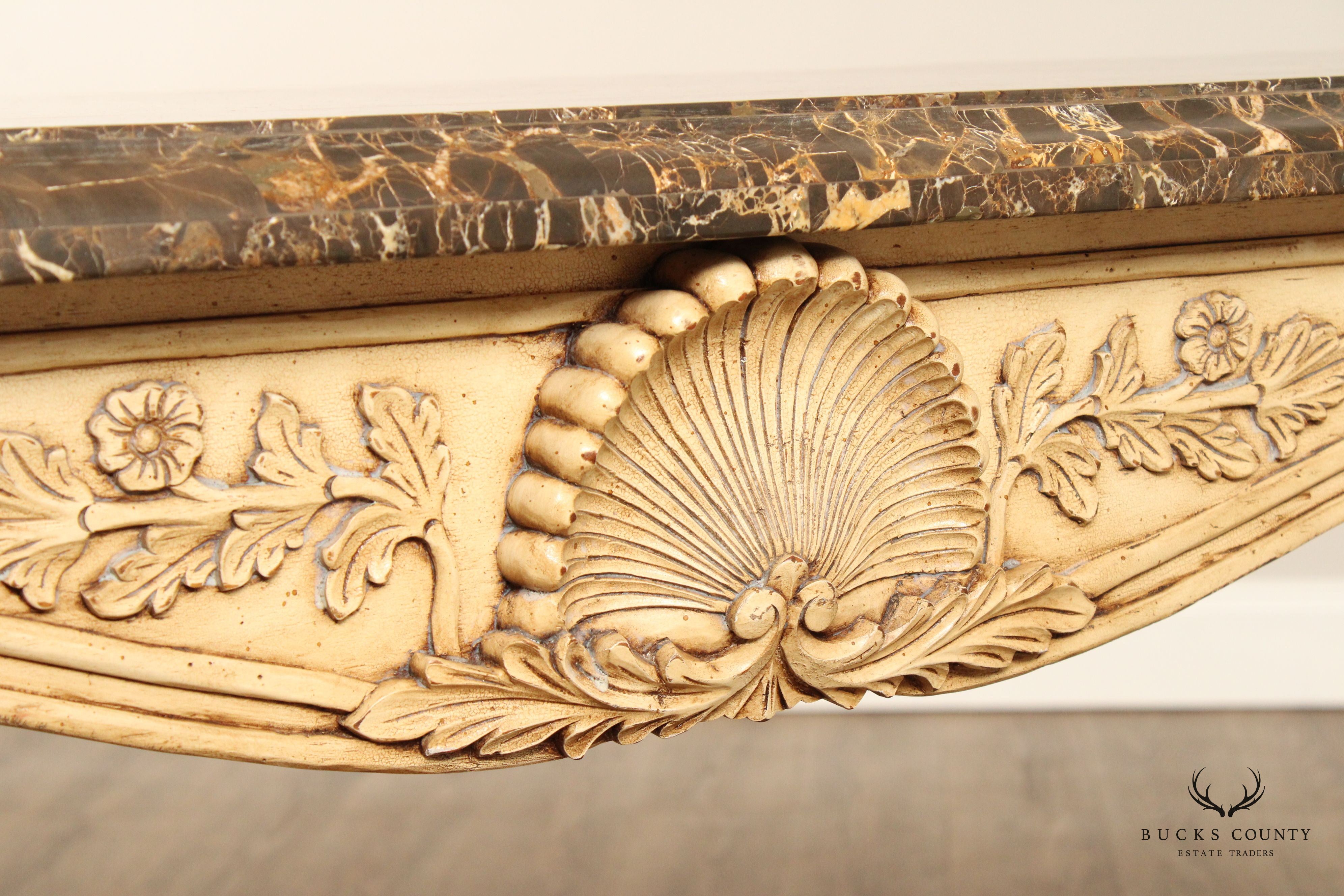 Rococo Style Carved Painted Console Table with Tessellated Marble Top