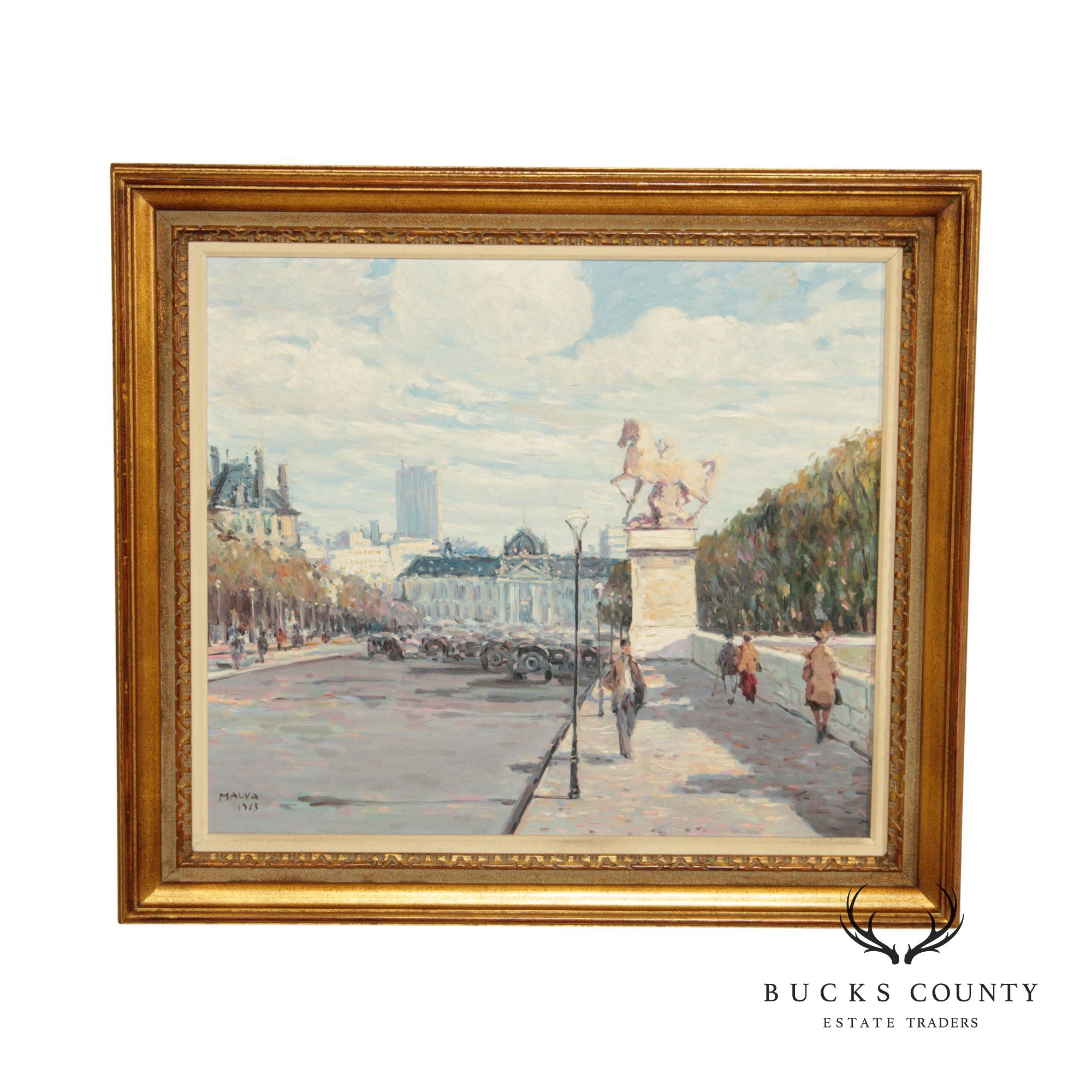 Late 20th C. Impressionist Style 'Paris' Street Scene by George Malva