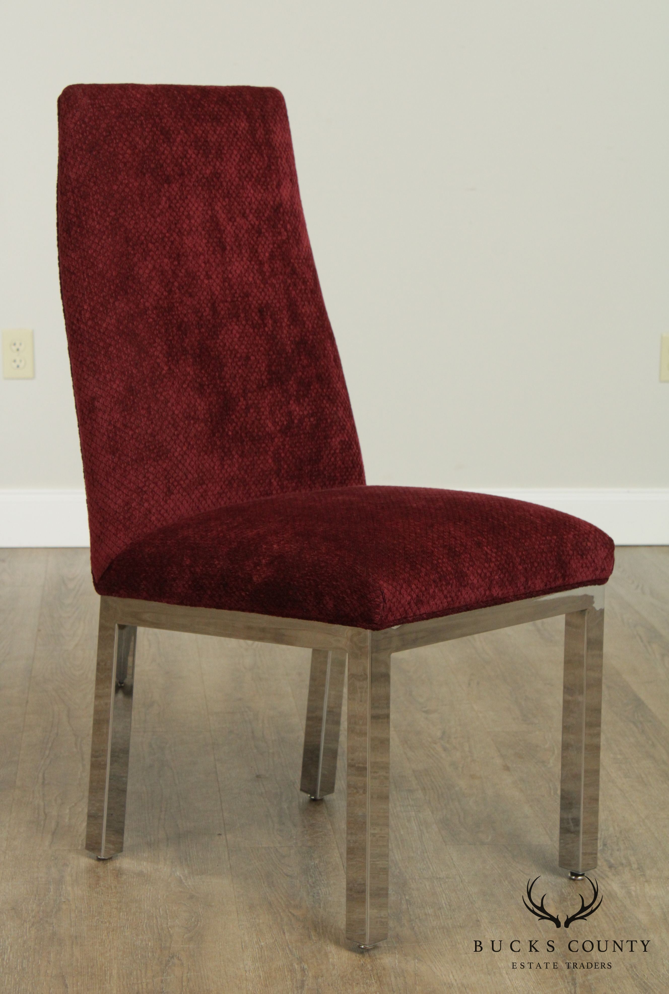 1970's Mid Century Modern Set 4 Chrome Frame Upholstered Dining Chairs