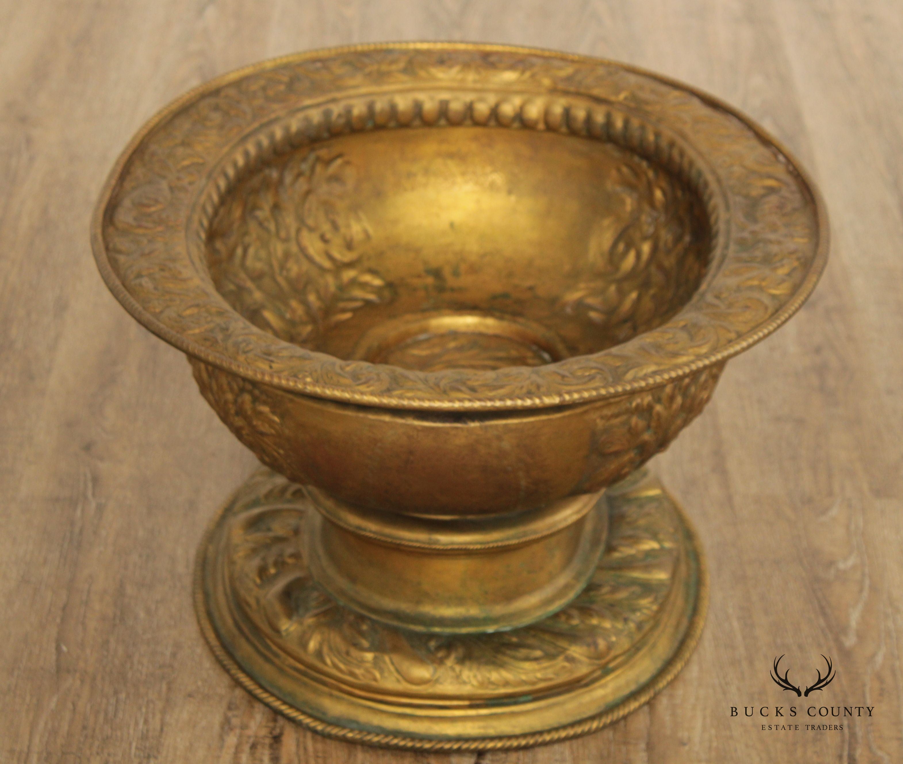 Antique Italian Repoussé Brass Cache Pot