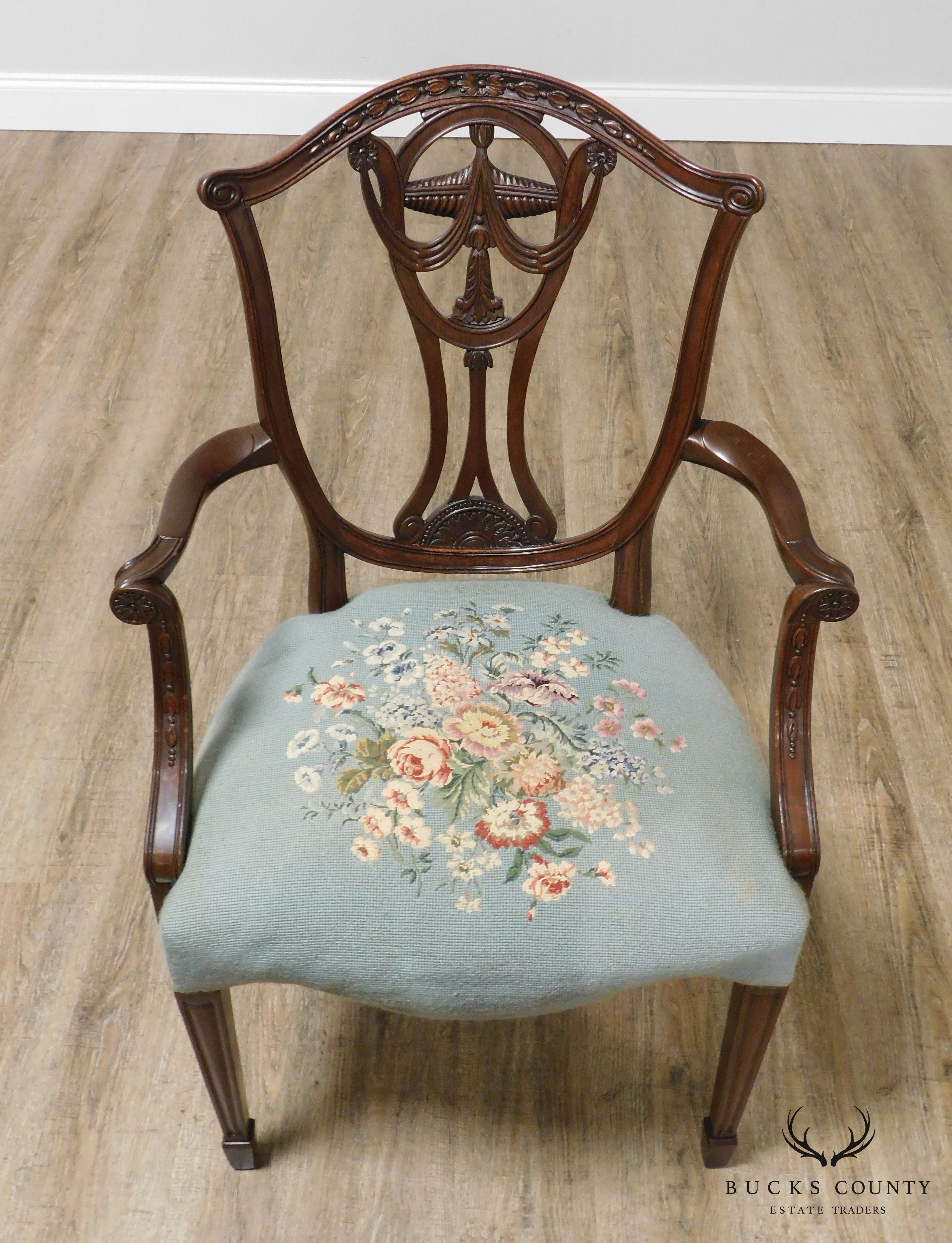 Hepplewhite Style Vintage Custom Quality Mahogany Armchair