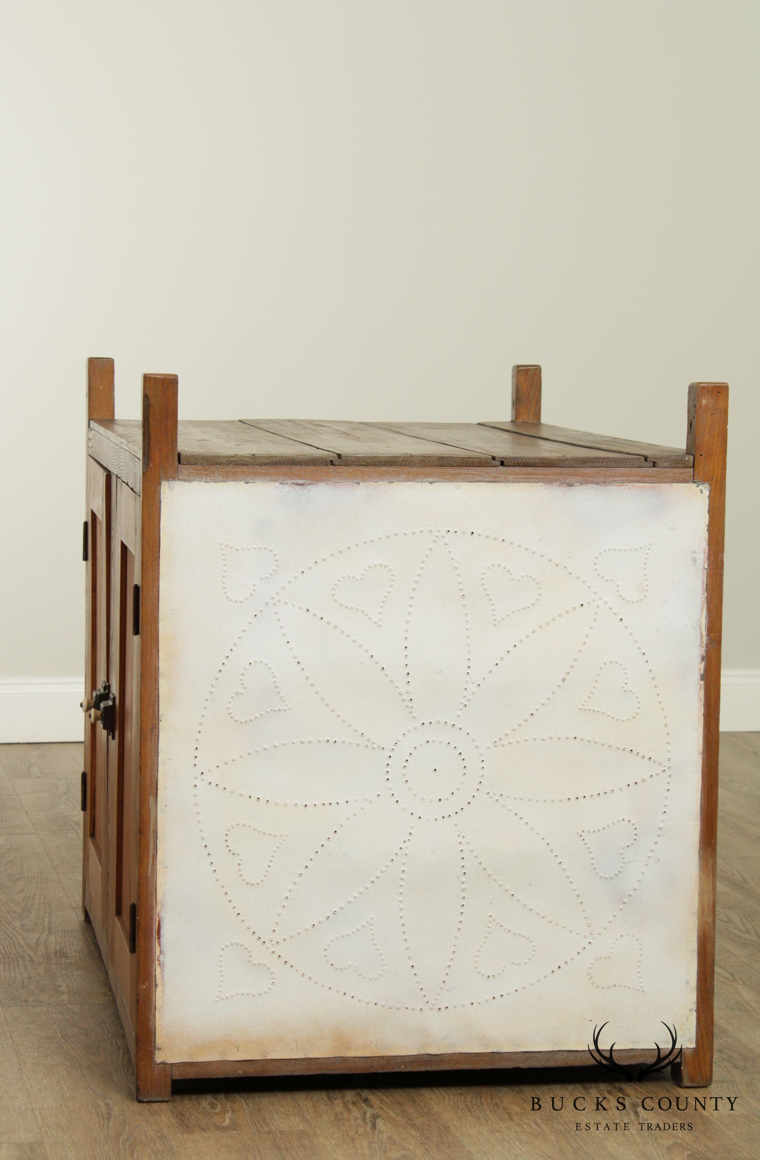 Antique Lehigh Valley Pennsylvania Pierced Tin Hanging Pie Safe Cupboard