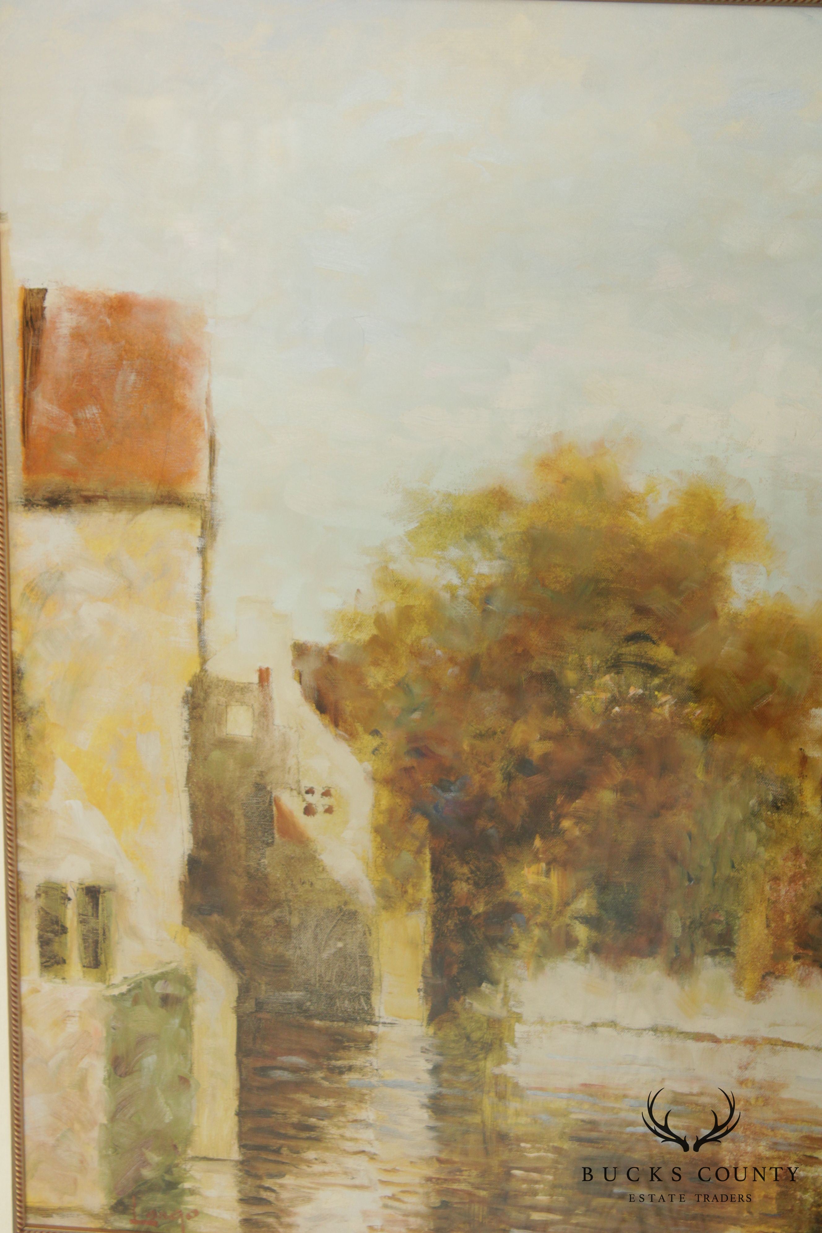 Michael Longo 'Across the Canal' Large Gilt Frame Impressionist Fine Art Print