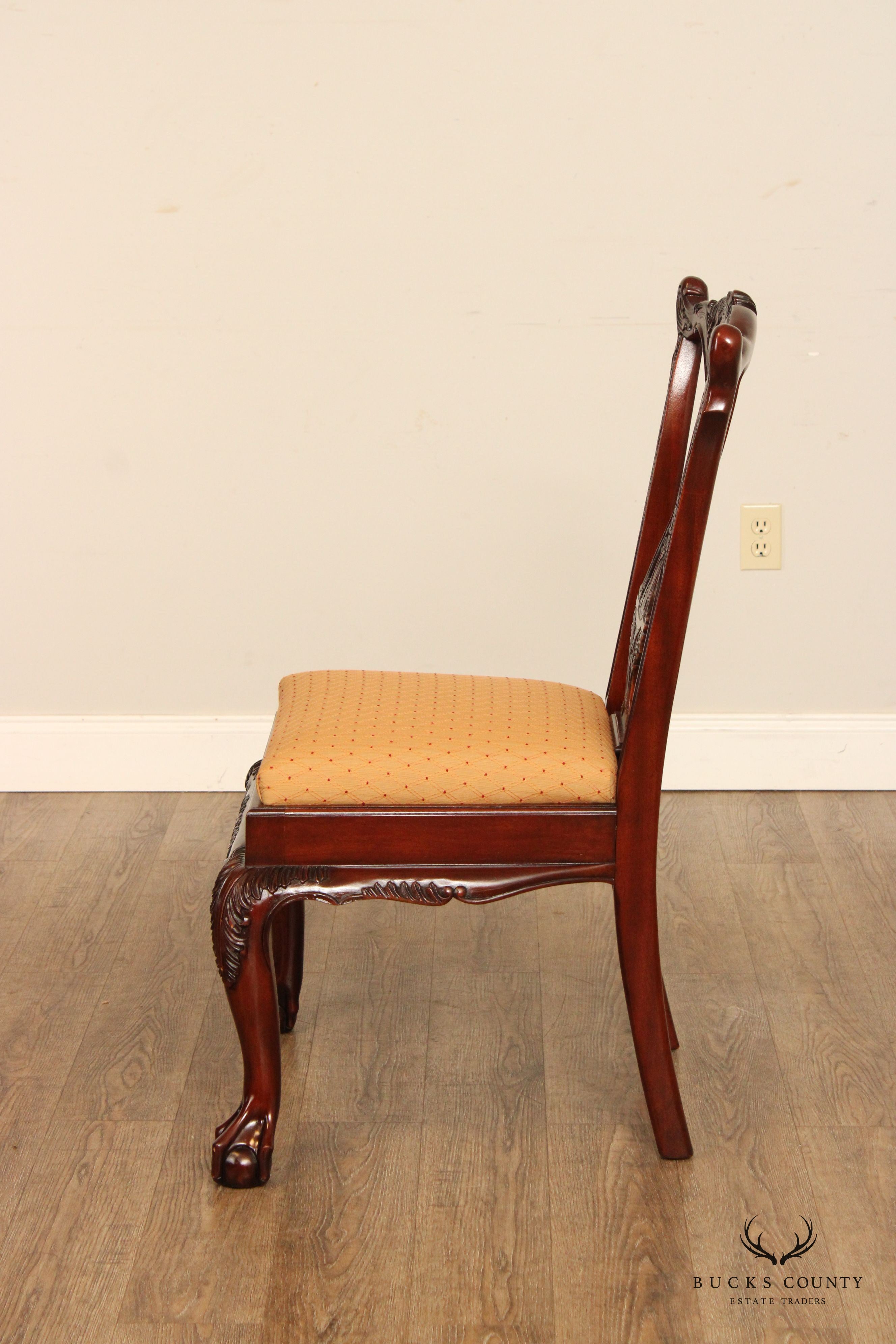 Hickory White Chippendale Style Set of Six Carved Mahogany Dining Chairs