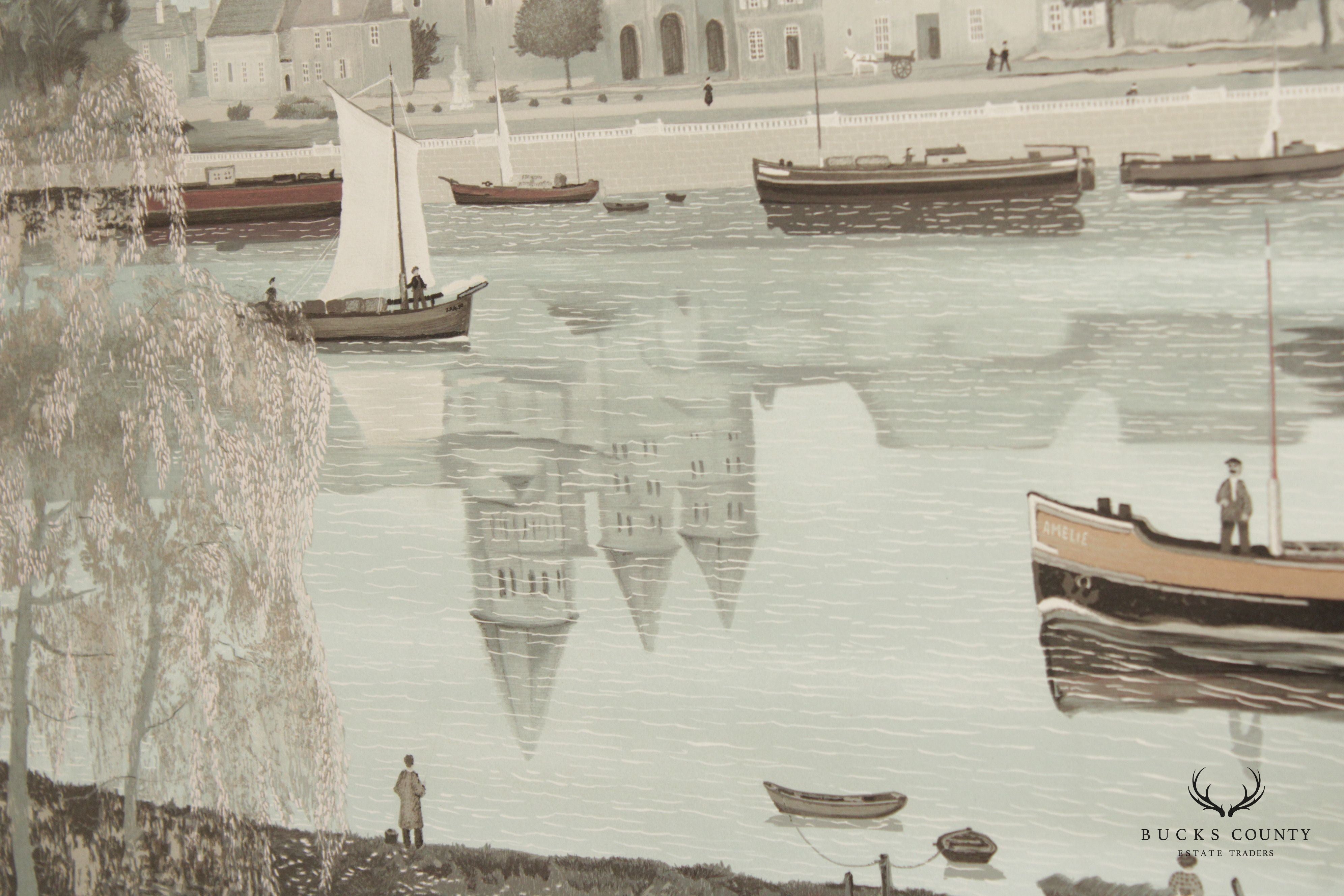 Michel Delacroix 'L'abbaye de Paray le Monial' Lithograph Print, Custom Framed