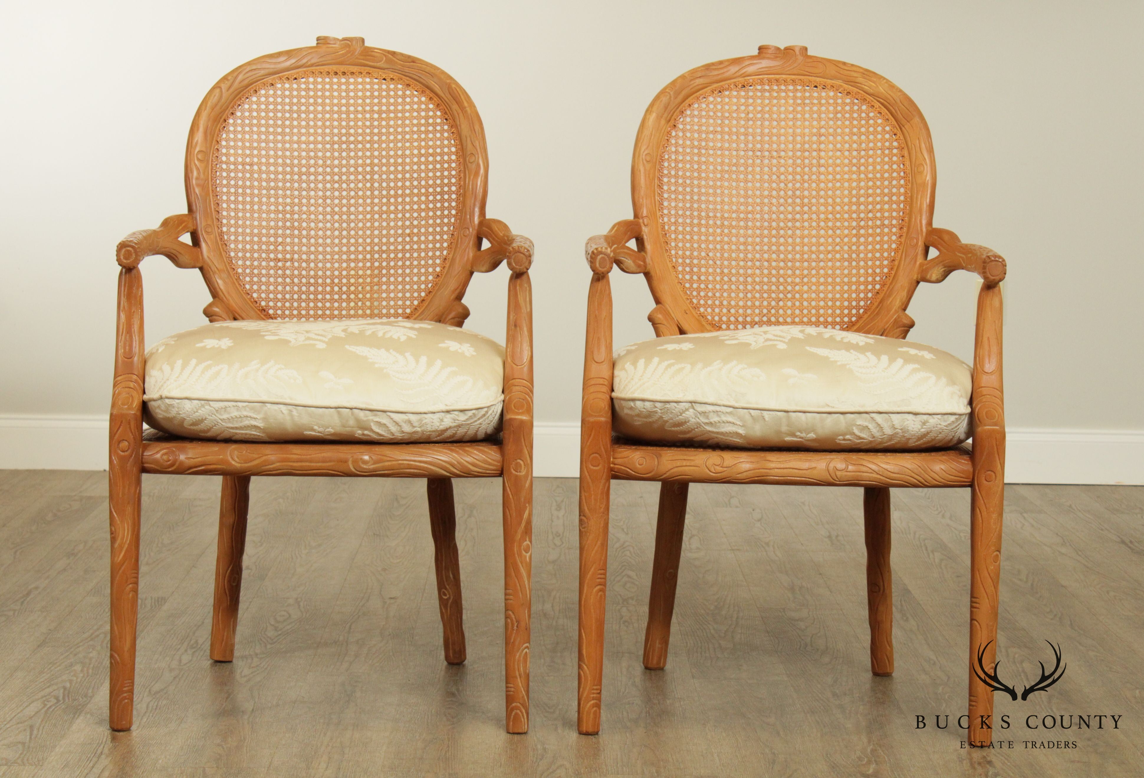 Louis XVI Style Faux Bois Pair Armchairs