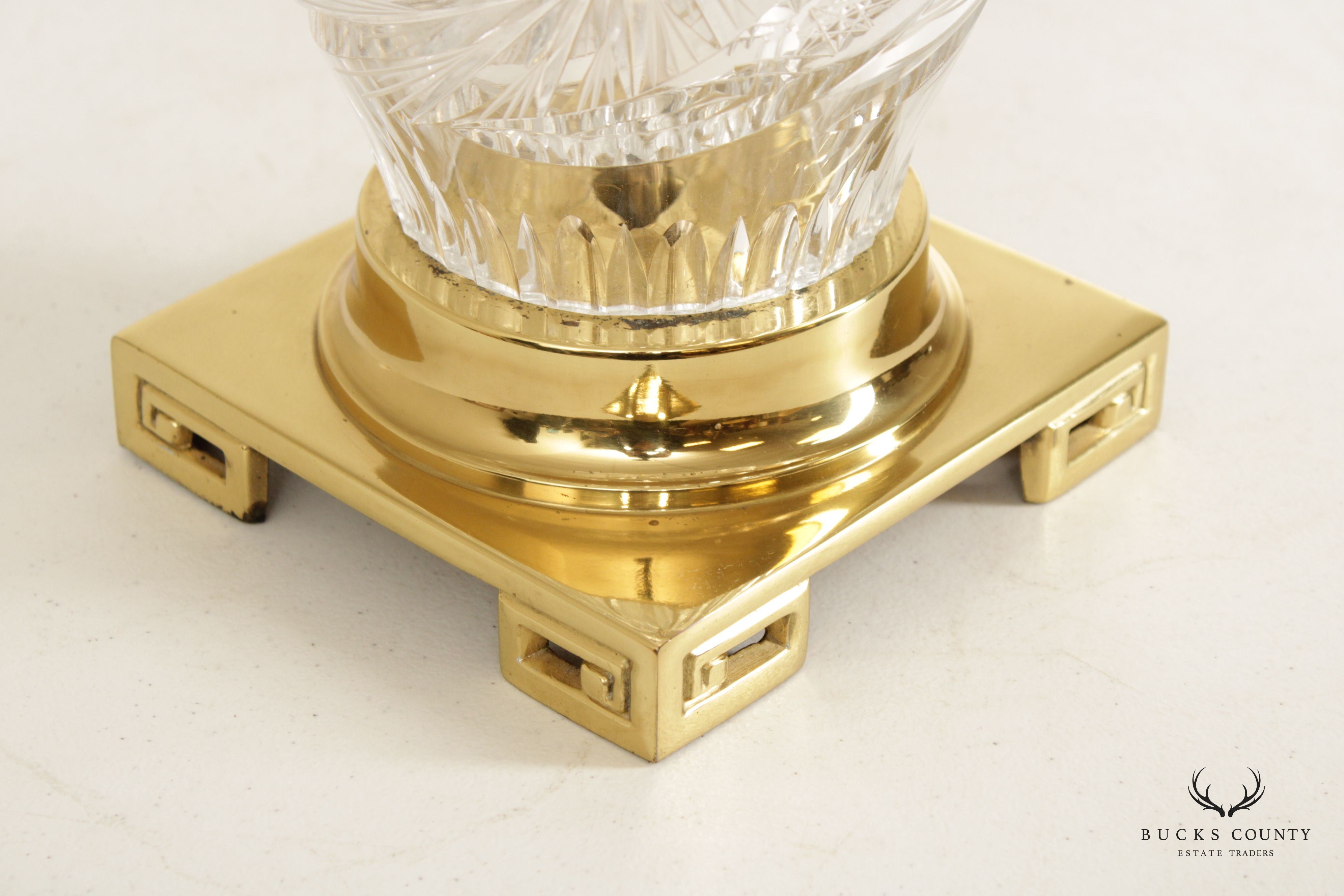 Vintage Pair of Brass and Cut Glass Vasiform Table Lamps