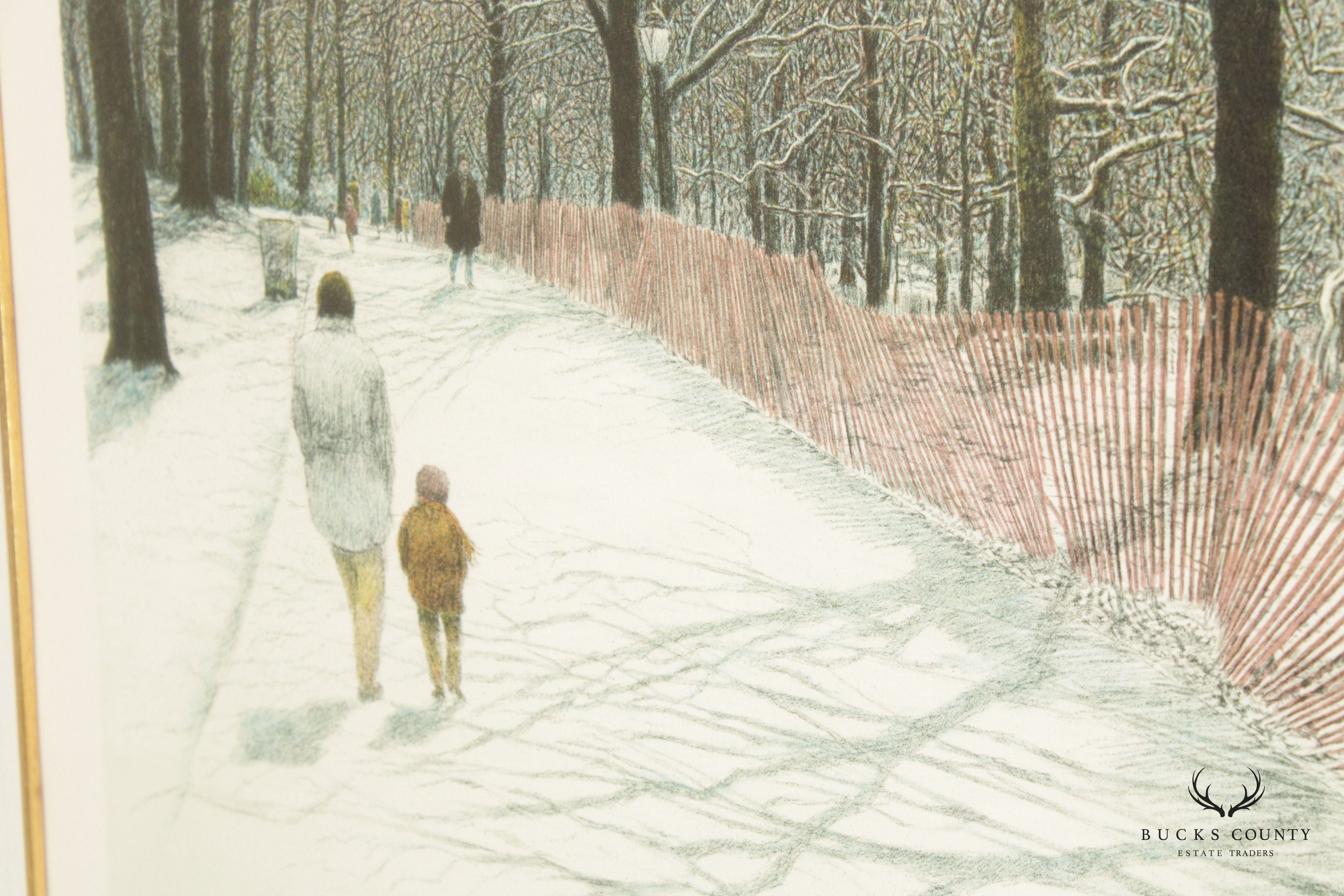 Harold Altman 'Winter Walk' Limited Edition Lithograph, Custom Framed
