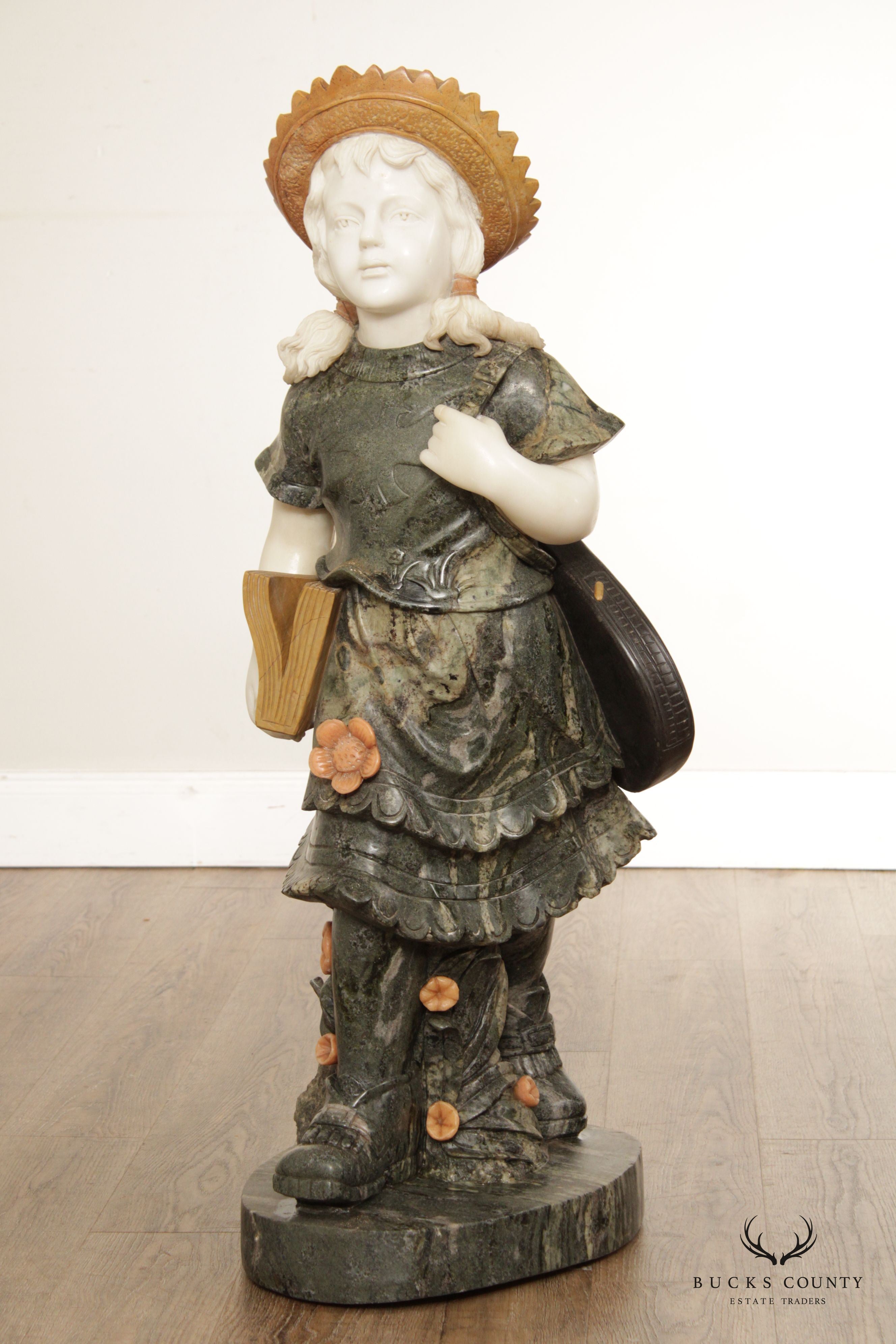 Girl Walking with Book Carved Marble Life-Size Statue