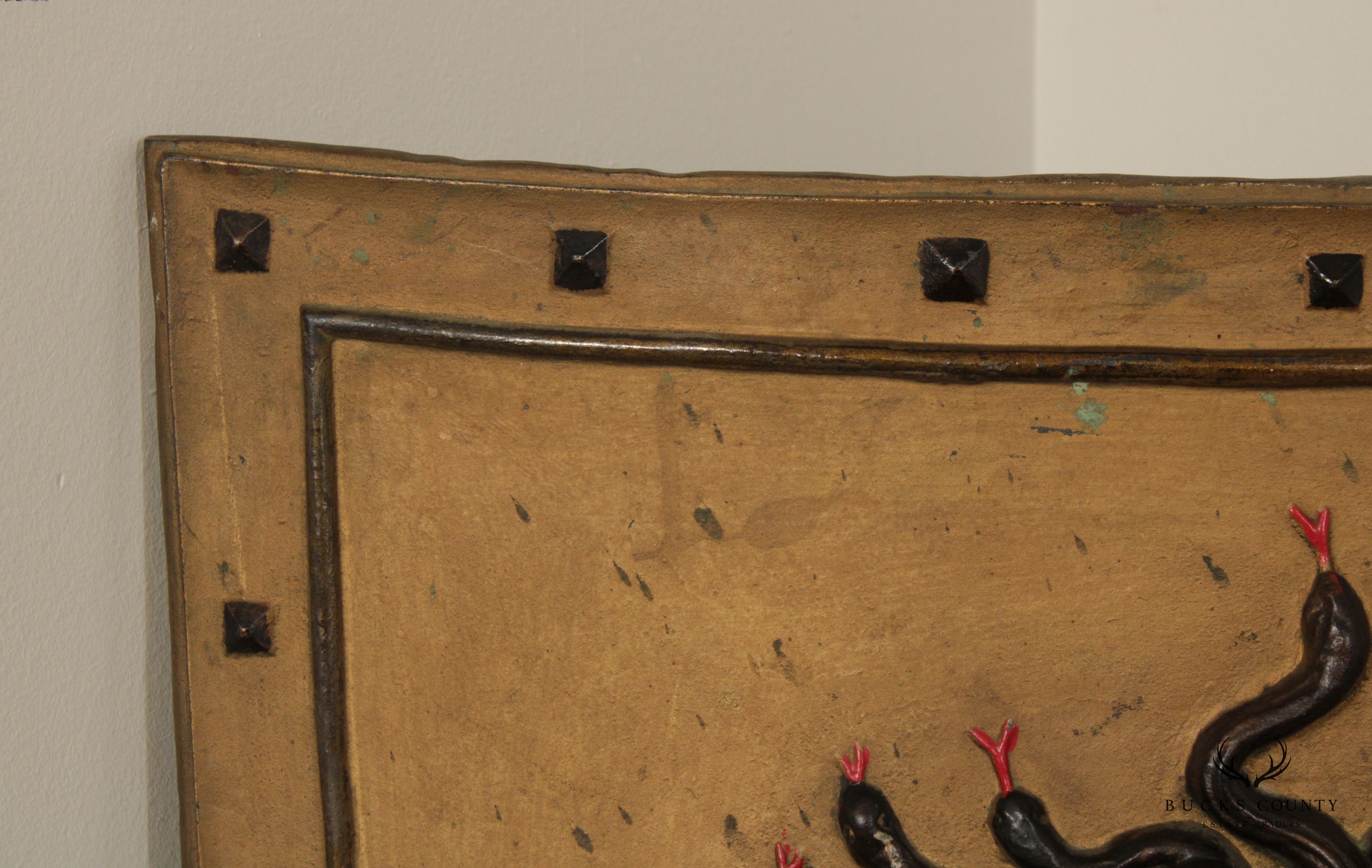 Antique Hand Painted Cast Iron Medusa Shield