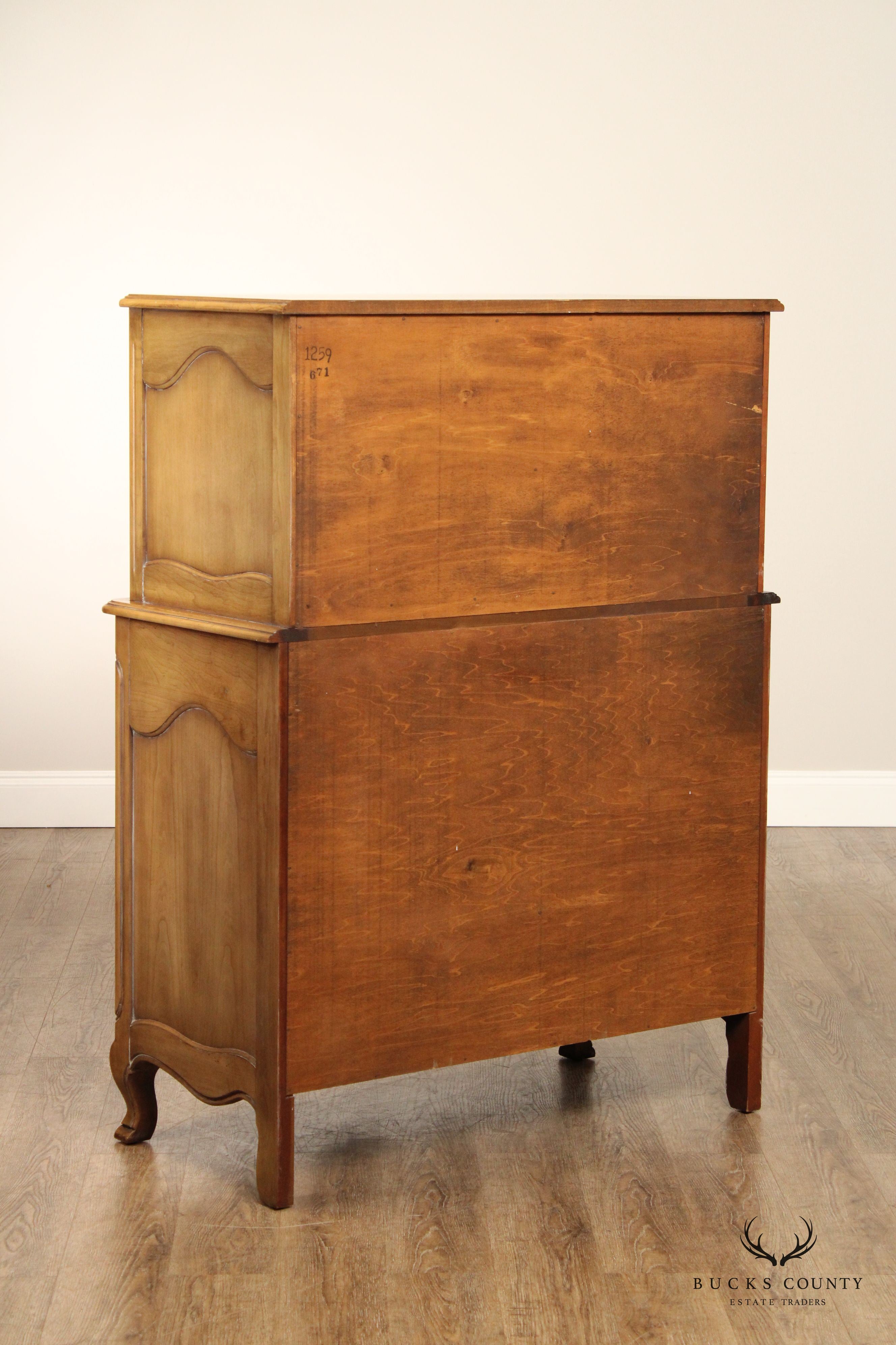 Fancher Vintage French Provincial Style Fruitwood Tall Chest