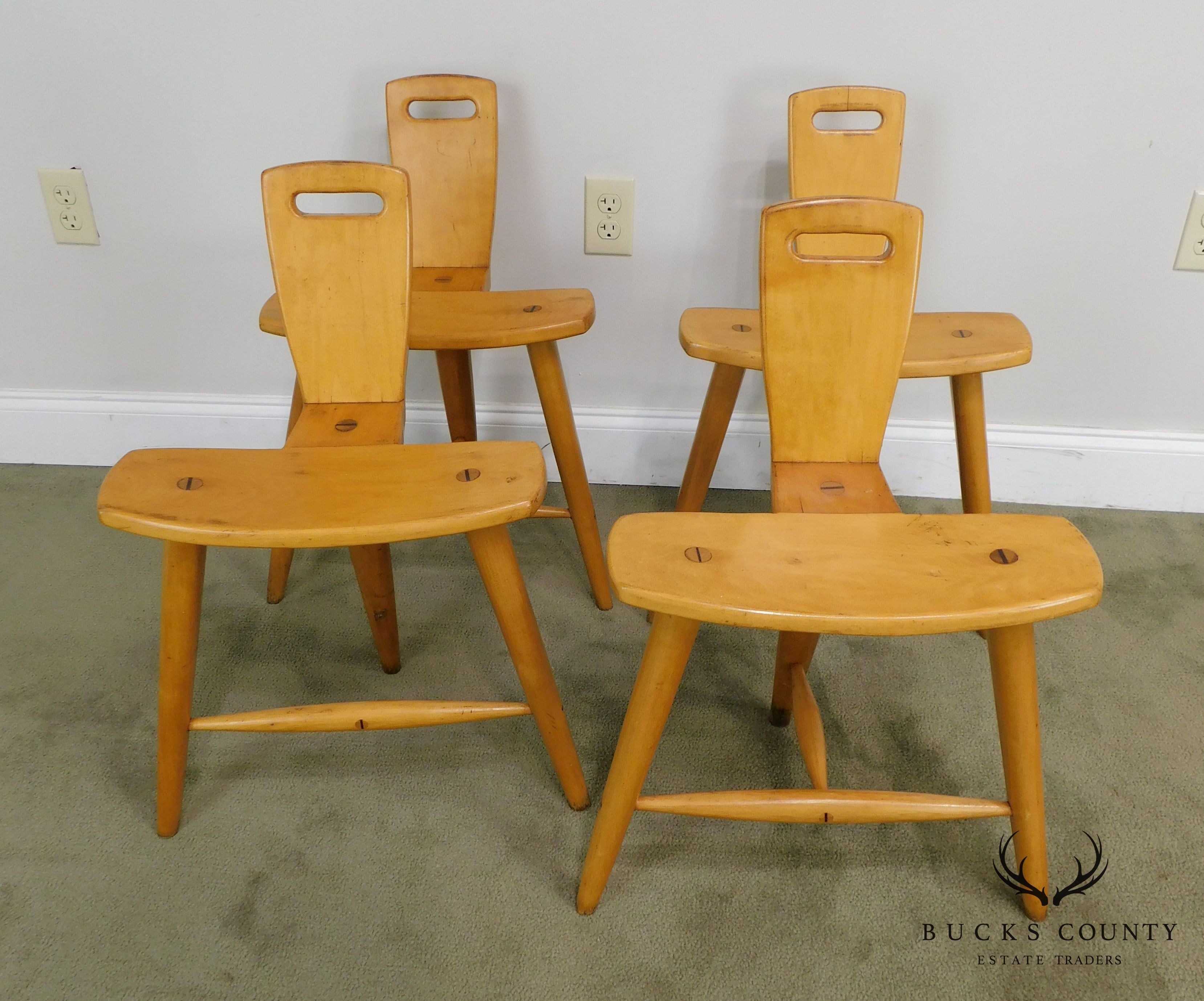 'W.B' Mid Century Modern Birch Wood Set of 4 'Birthing-Chair' Inspired Chairs