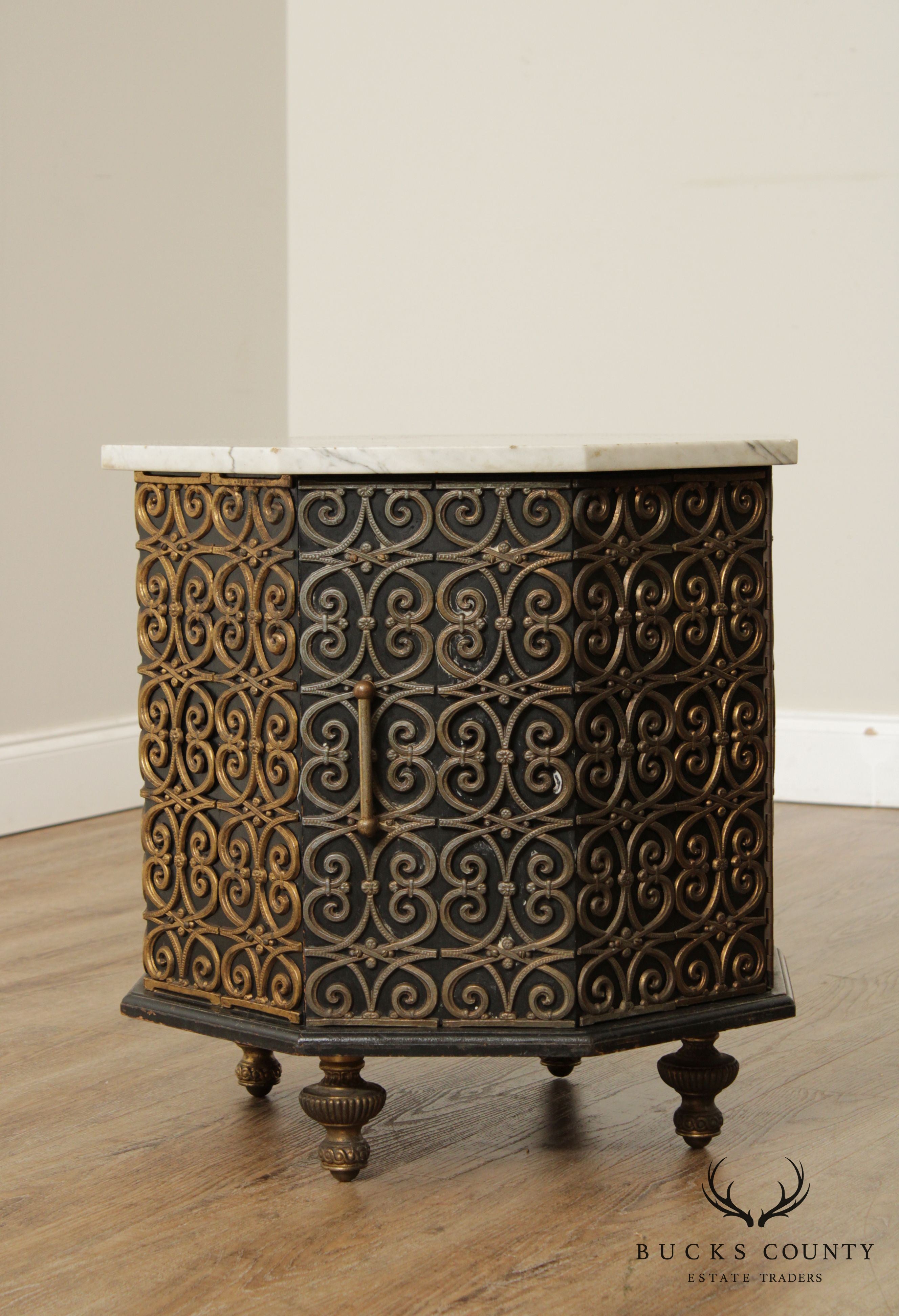 Italian Hollywood Regency Marble Top Side Table