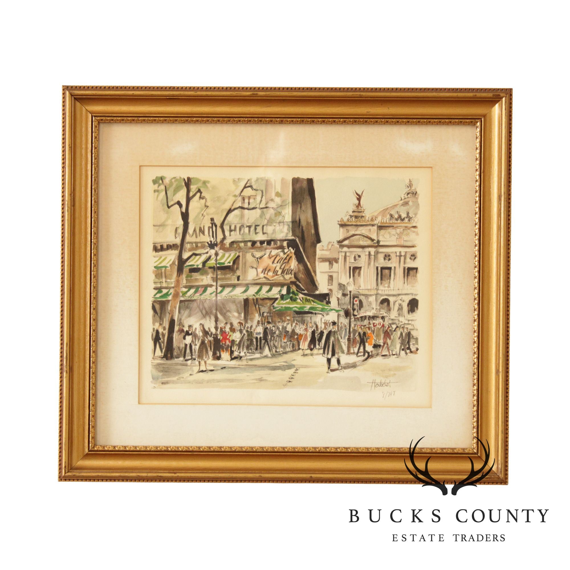 Franz Herbelot Parisian Cafe Street Scene Lithograph