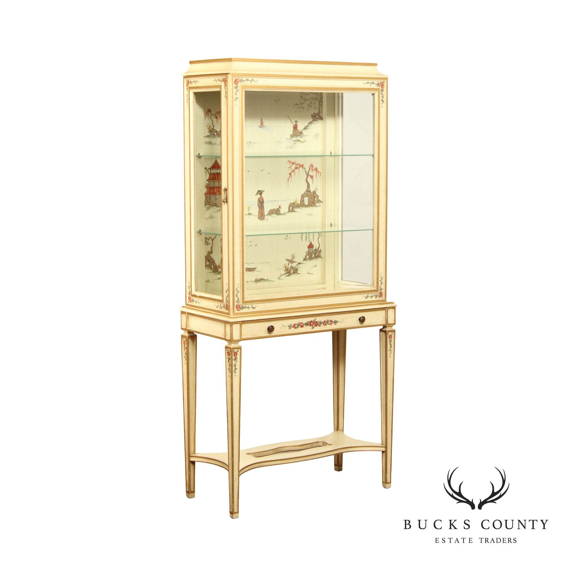 Chinoiserie Decorated Partial Gilt Curio Display Cabinet