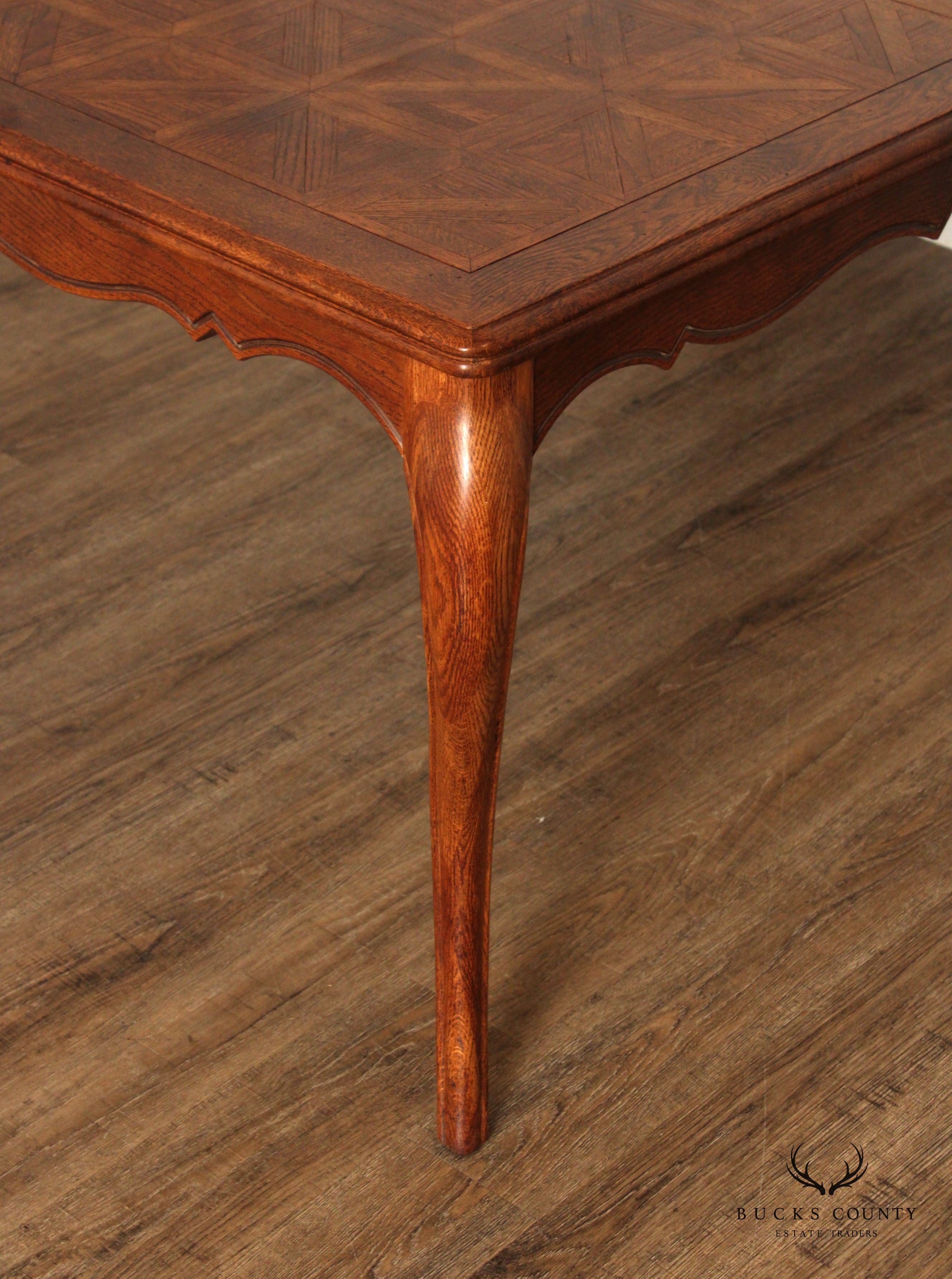 French Country Louis XV Style Vintage Oak Parquet Top Extension Dining Table