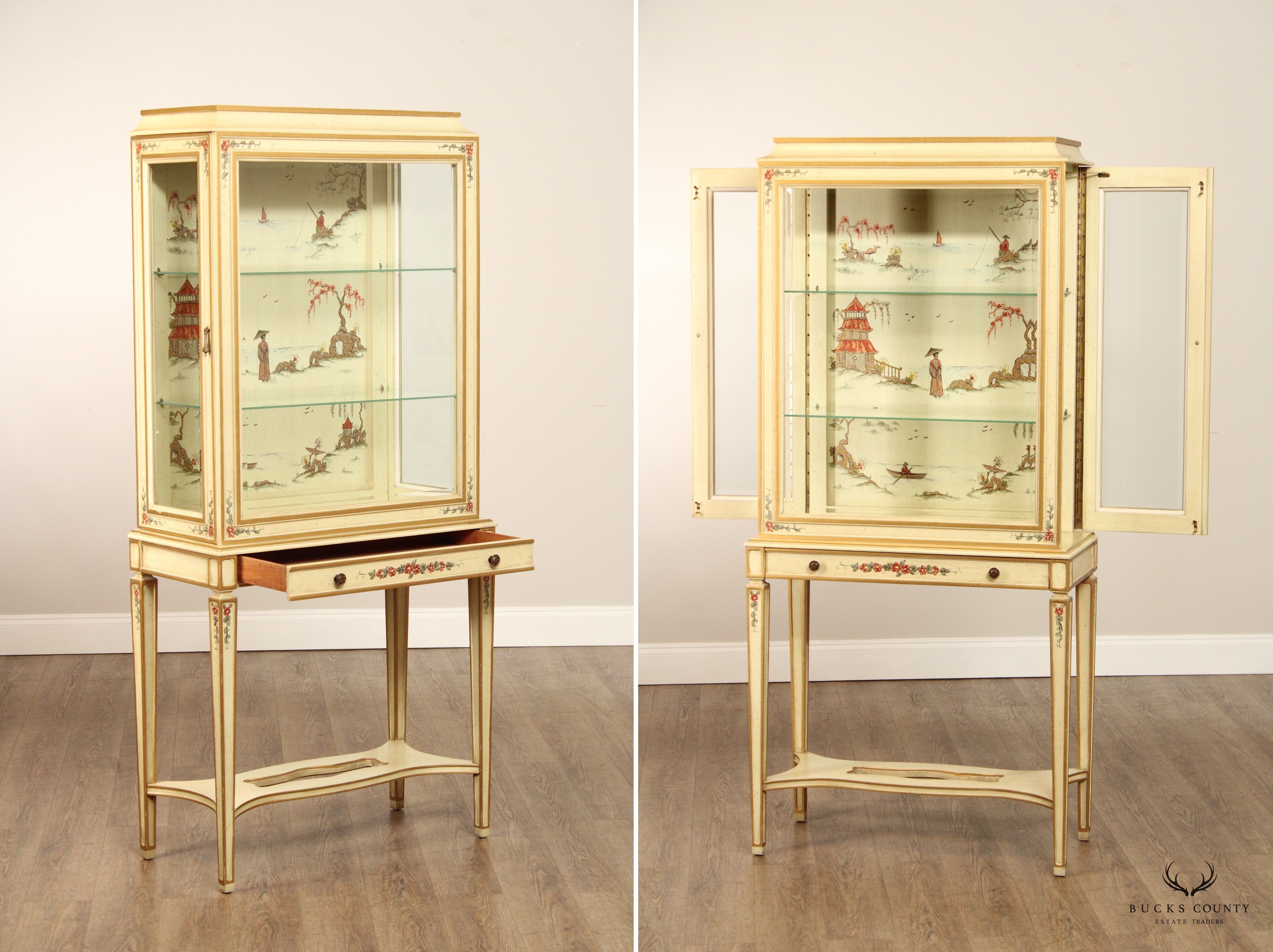Chinoiserie Decorated Partial Gilt Curio Display Cabinet