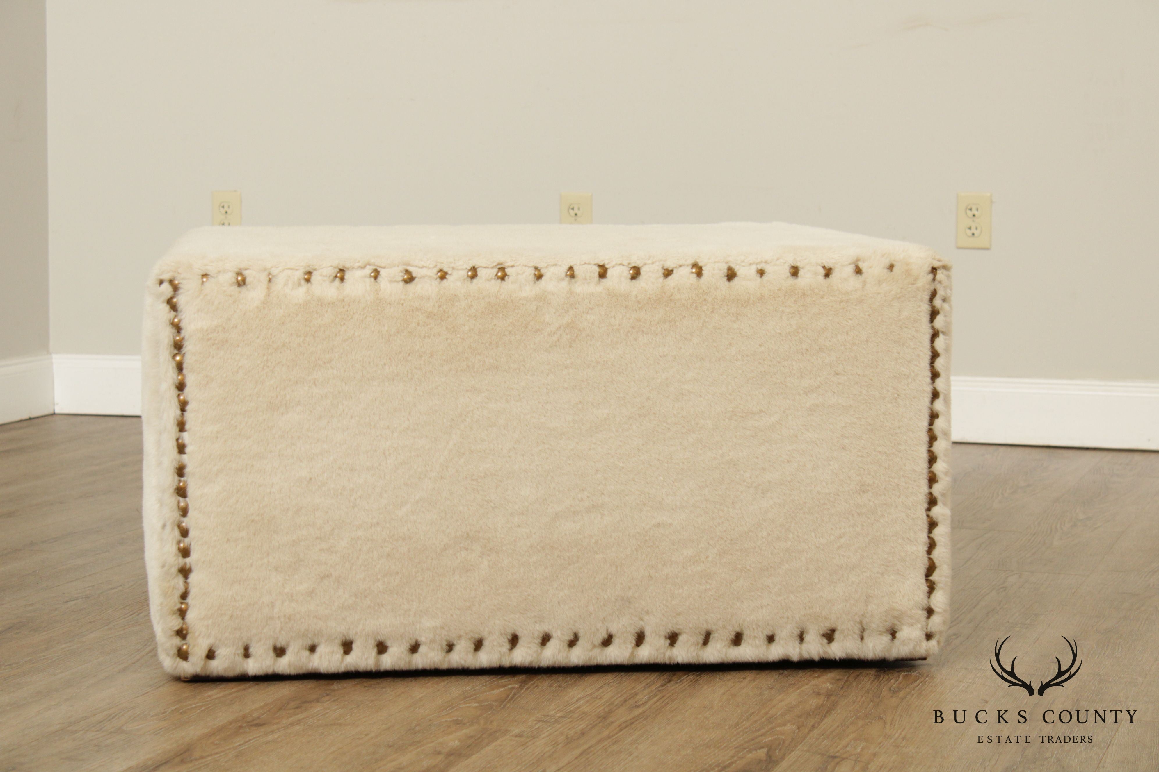 Quality White Faux Fur Large Square Cocktail Ottoman