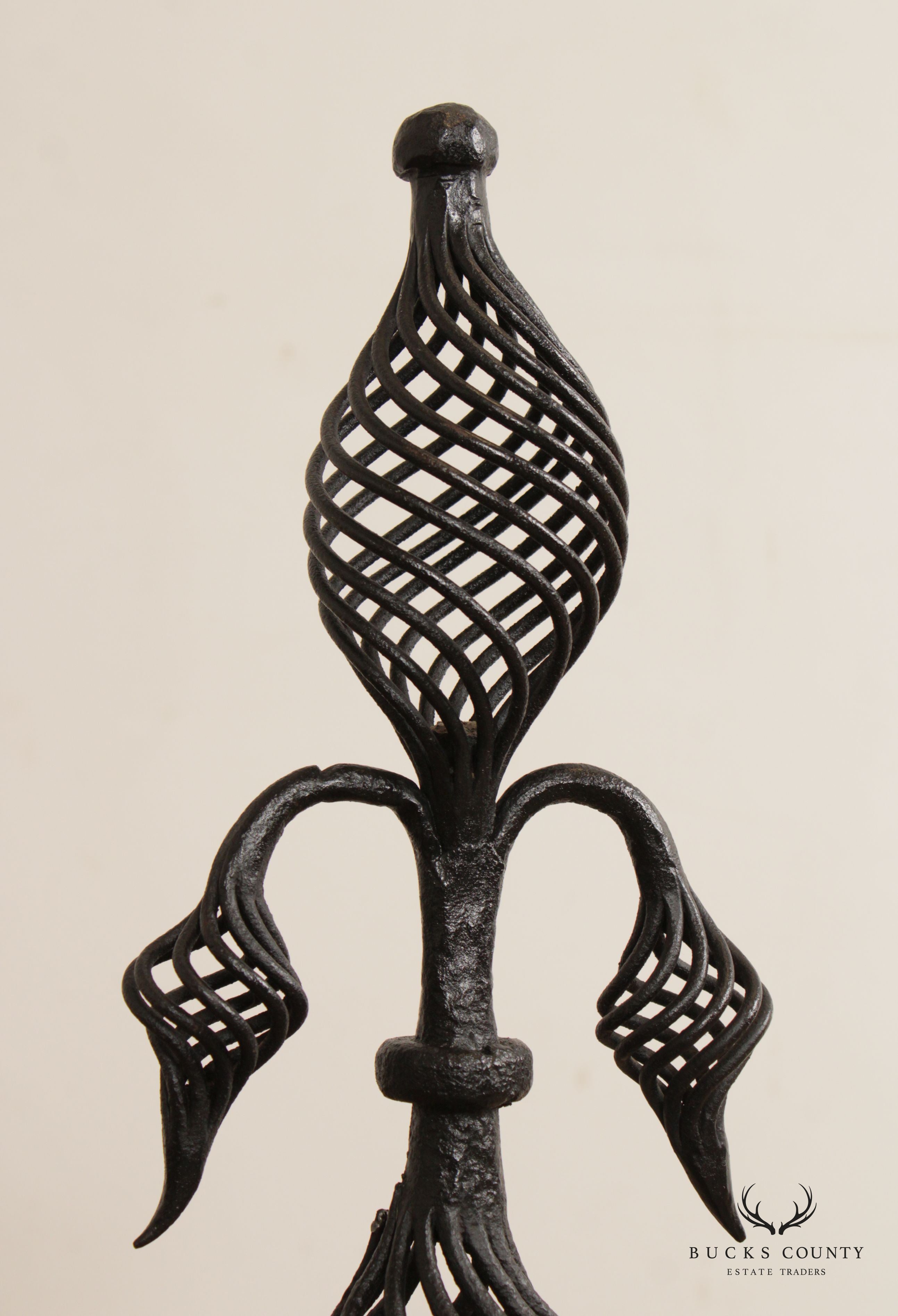 American Arts & Crafts Wrought Iron Pair Andirons