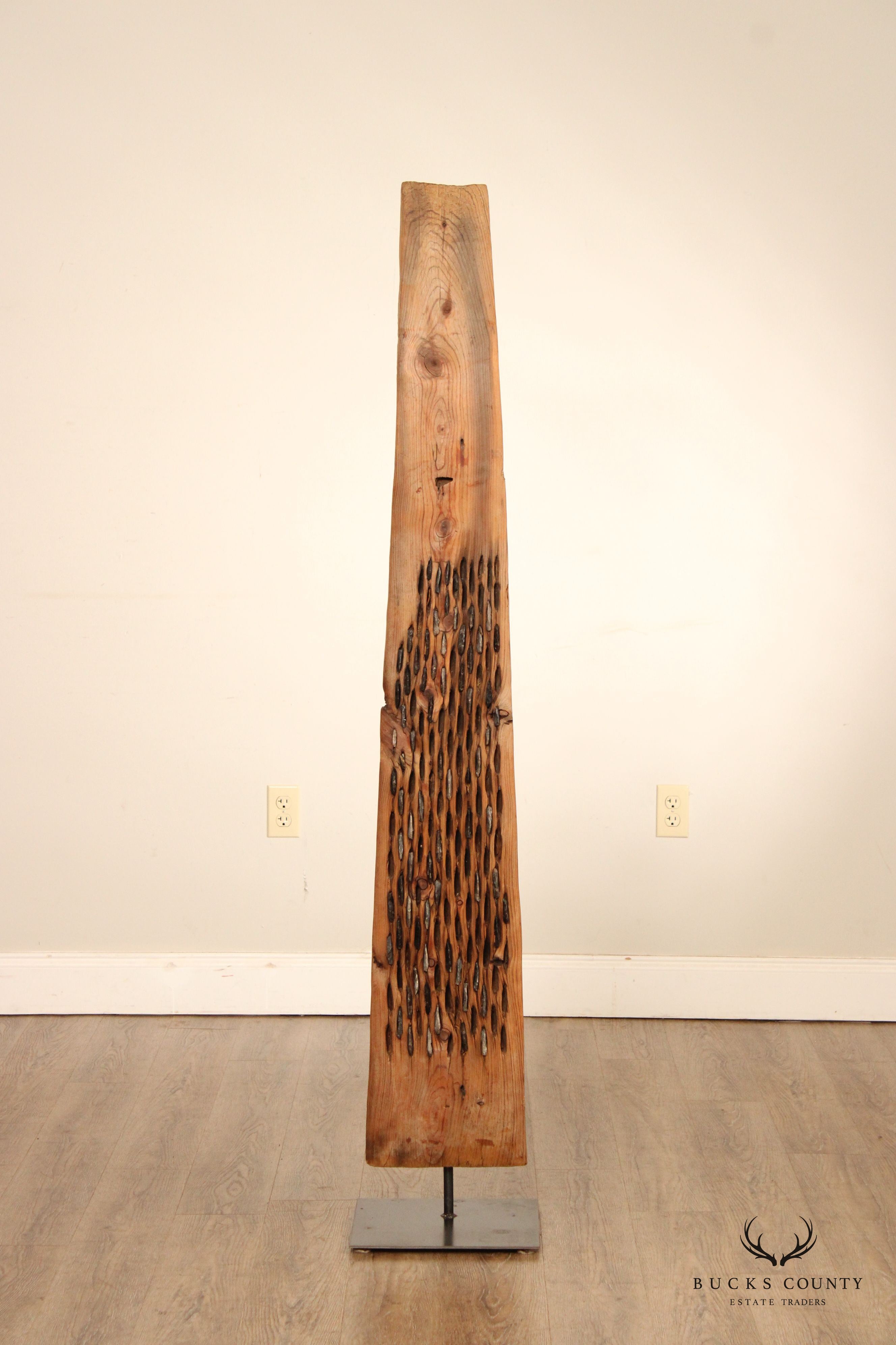 Vintage Abstract Reclaimed Natural Wood Tall Sculpture