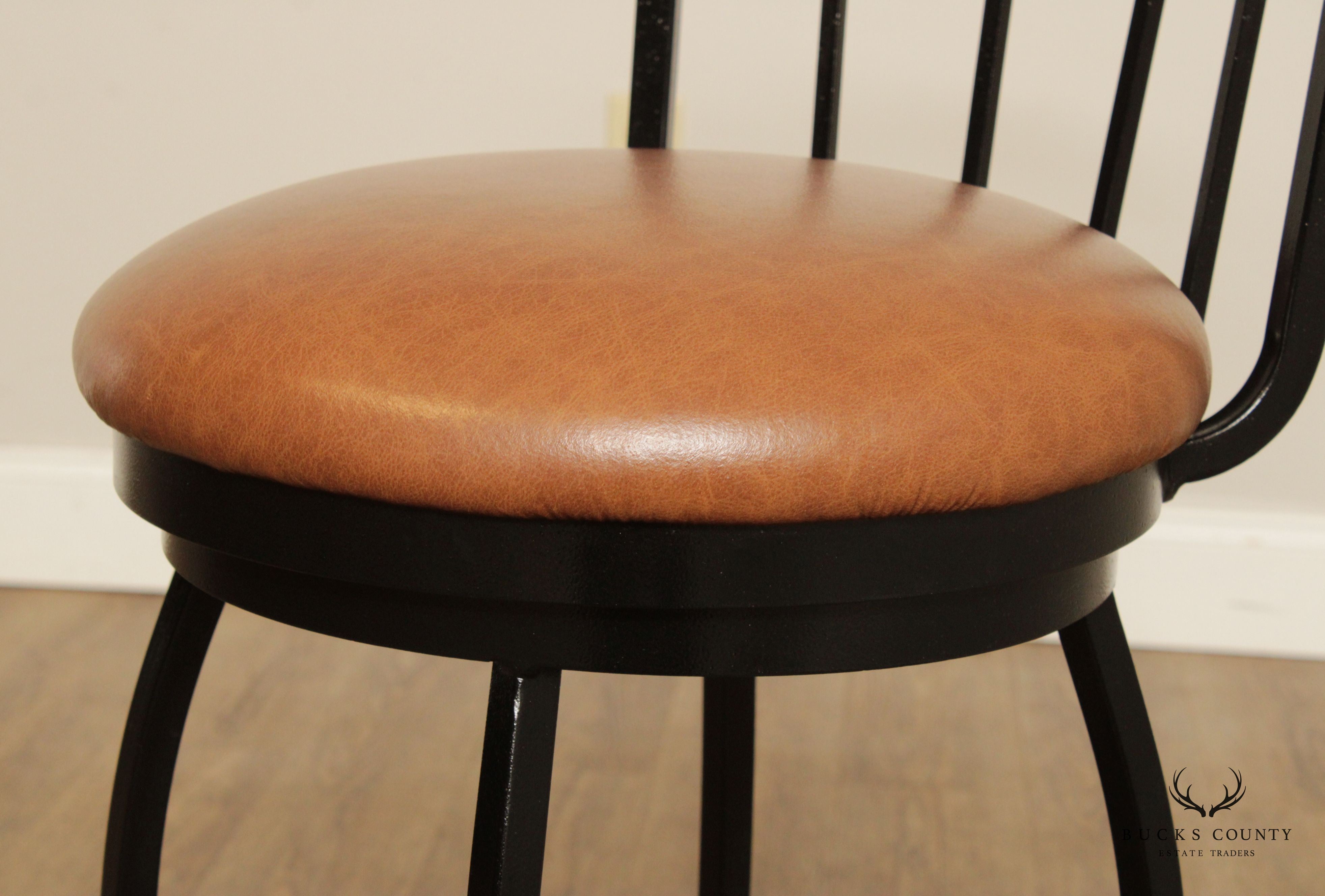 Trendler Set of 3 Wrought Iron and Leather Swivel Counter Bar Stools