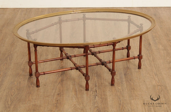 Baker Furniture Glass/Brass Faux Bamboo Oval Coffee Table