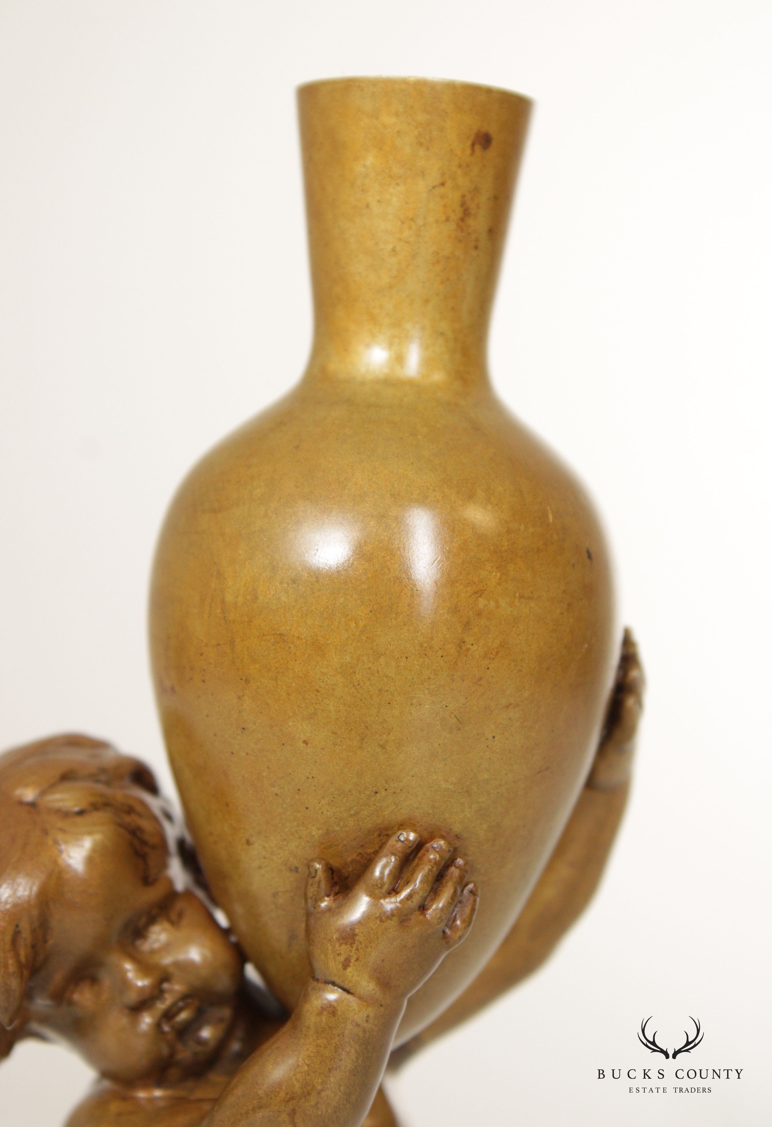 Louis Kley Art Nouveau Bronze Sculpture, Boy with Urn Signed